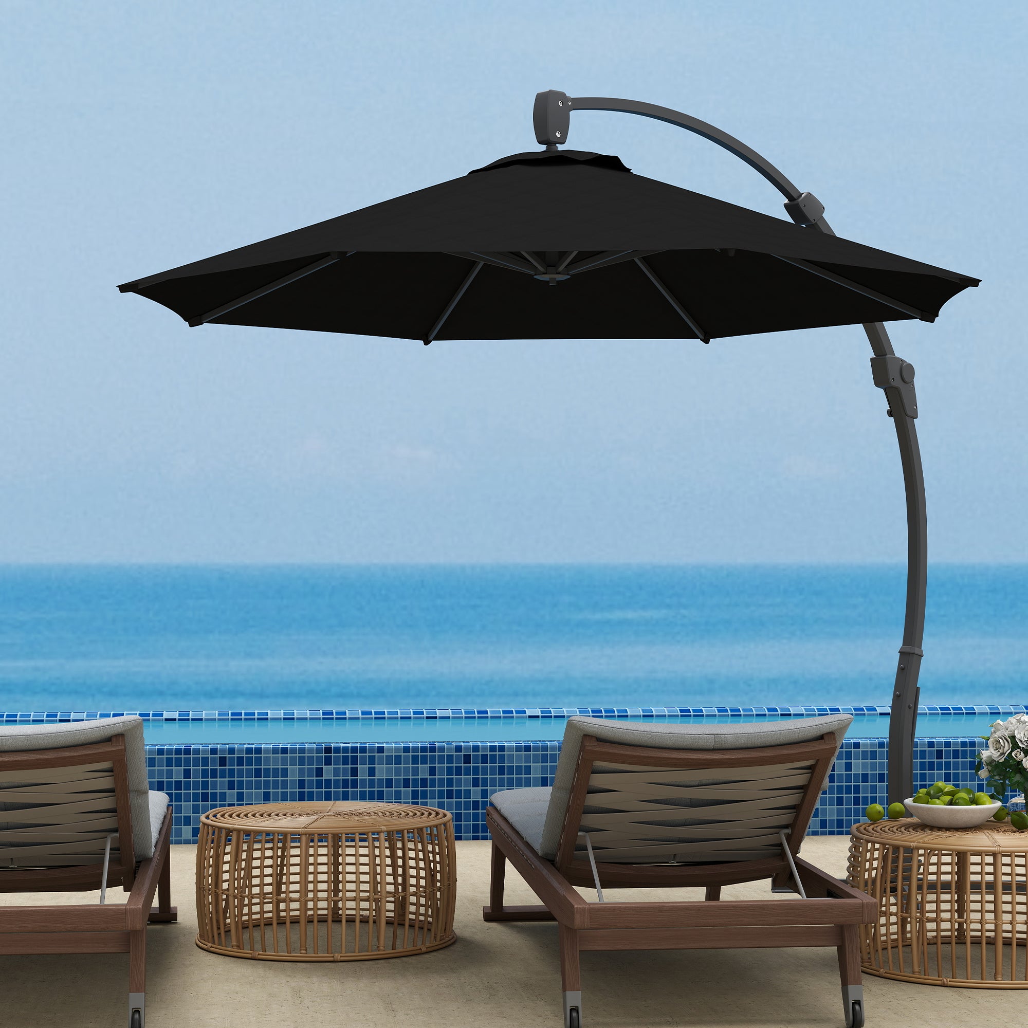 3 Metre Garden Cantilever Parasol with Crank Handle and Aluminium Frame - Black