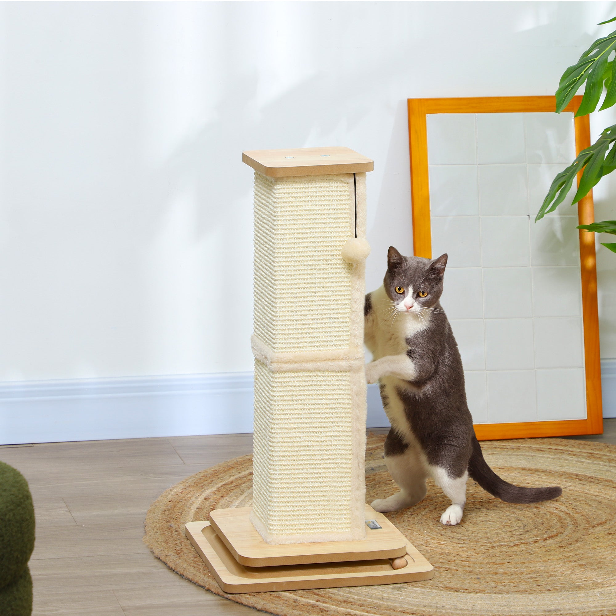 3-in-1 Cat Scratching Post, 67cm Cat Scratcher w/ Track Ball Toy, Oak Tone