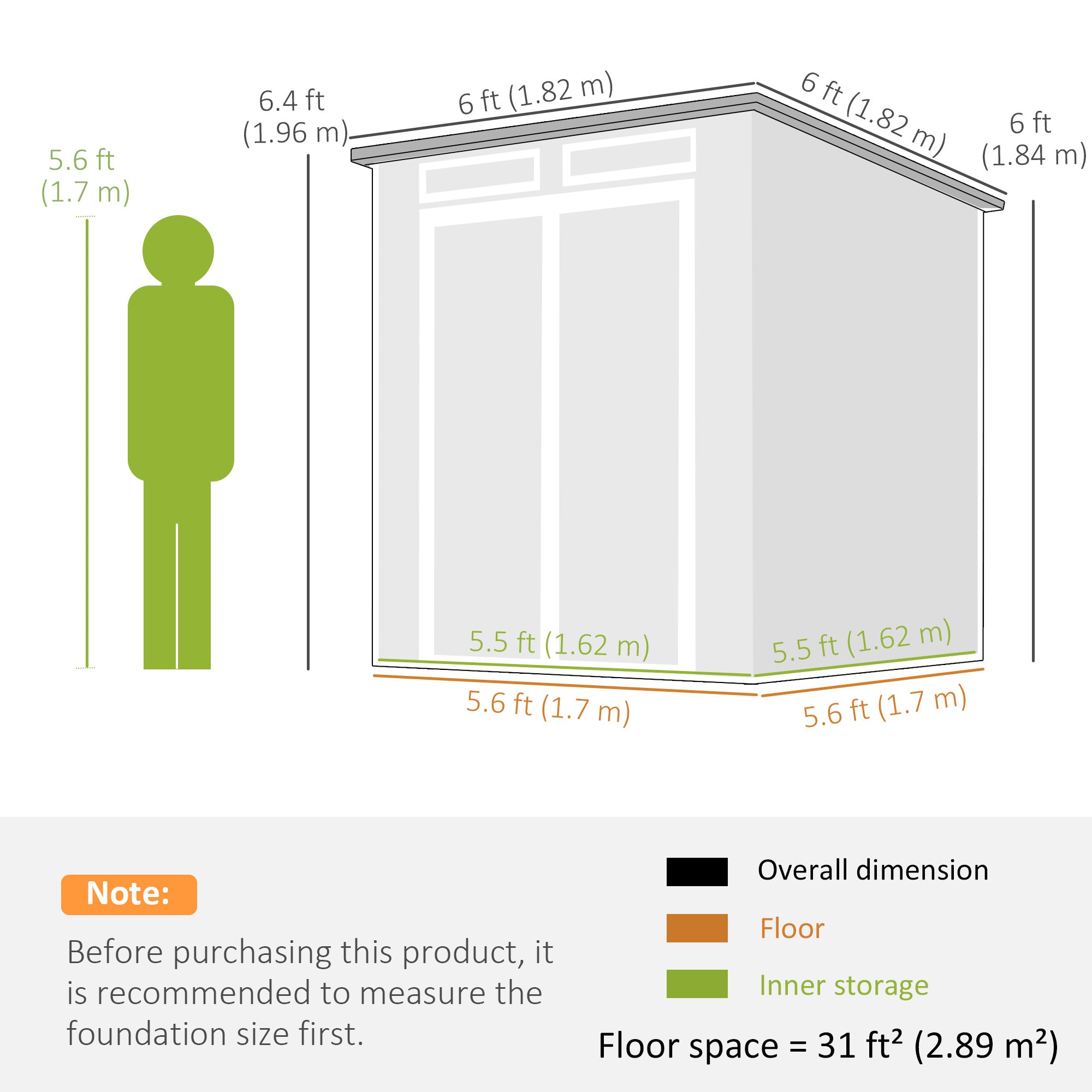 6 x 6 ft Plastic Garden Shed, Wood-Effect Outdoor Storage Shed with Floor, Windows, Lockable Doors and Vents, Grey