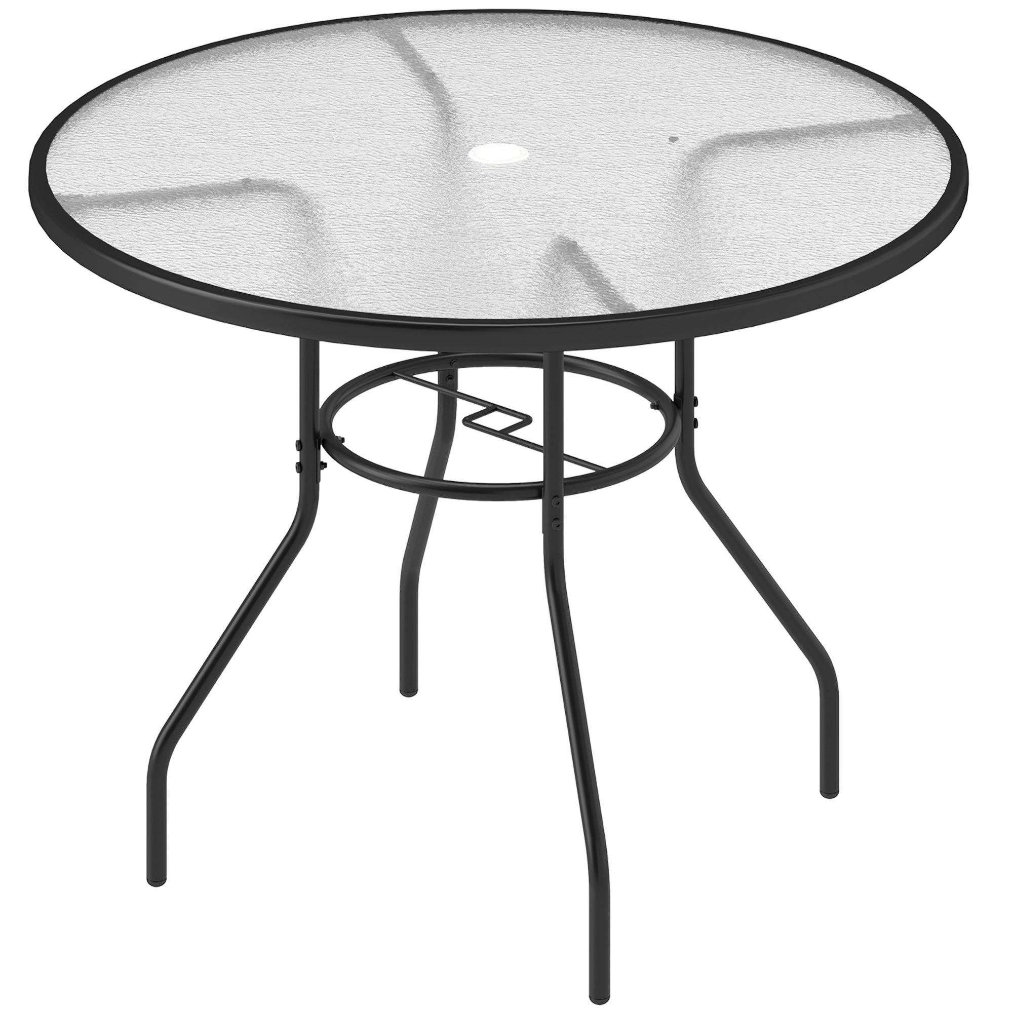 1 Piece Glass Top Garden Table with Parasol Hole - Black