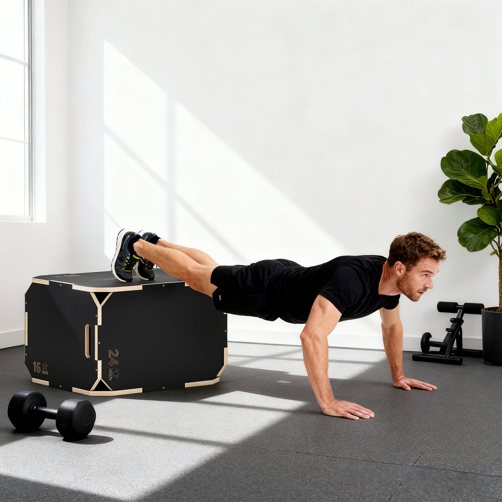 Non-Slip Plyo Box, Corner-free Wooden Jump Box, 41 x 61 x 51 cm