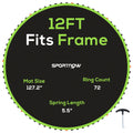 Replacement 12ft Trampoline Mat with 72 V-Hooks and Spring Pull Tool for 14cm Springs - Green