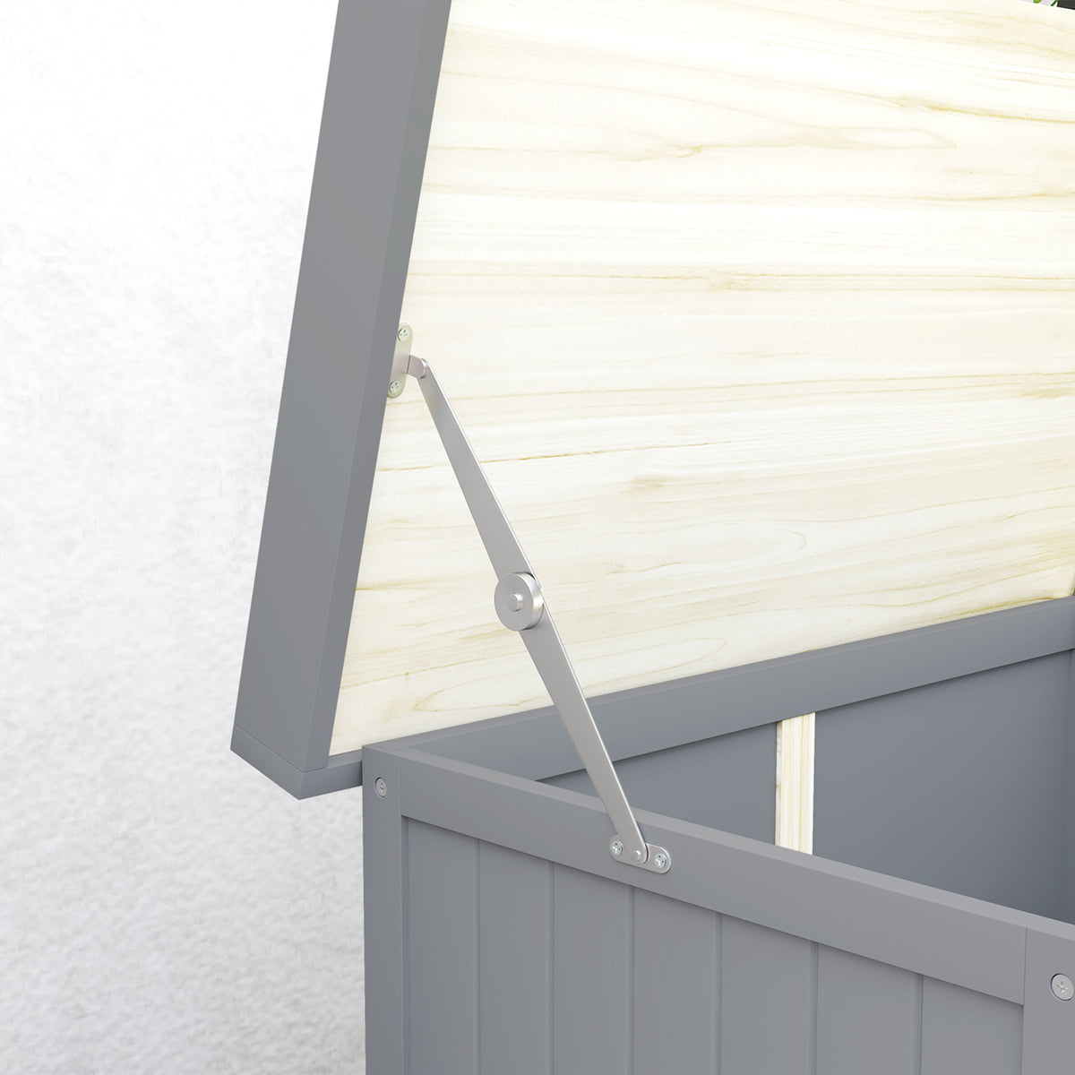 Wooden Garden Tool Storage Shed with Hinged Roof and Shelf - Grey