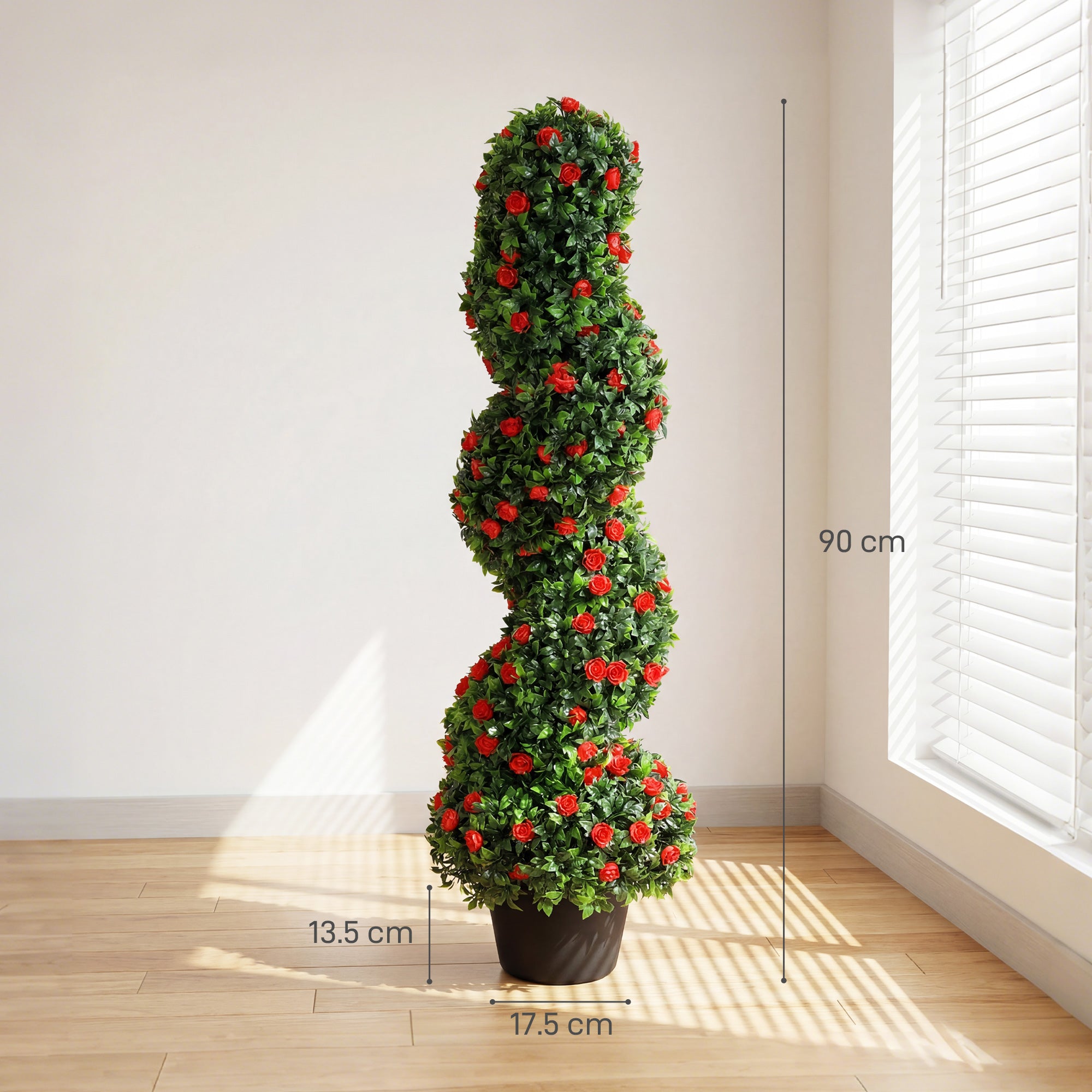 Decorative Artificial Plants Set of 2, UV Resistant Fake Plants in Pot for Indoor Outdoor Decor, 90cm, Red
