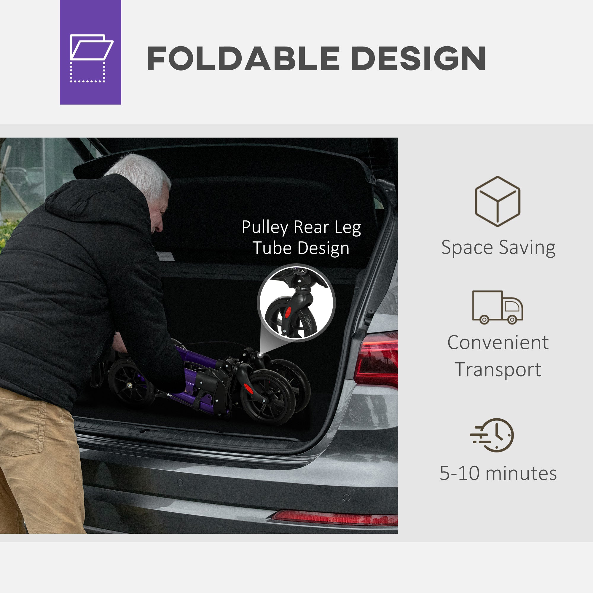 Folding Rollator Walker with Seat, Backrest, Lightweight Walking Frame with Storage Bag, Dual Brakes, Adjustable Handle Height, Suspension System, 4 Wheeled Walker for Seniors, Purple