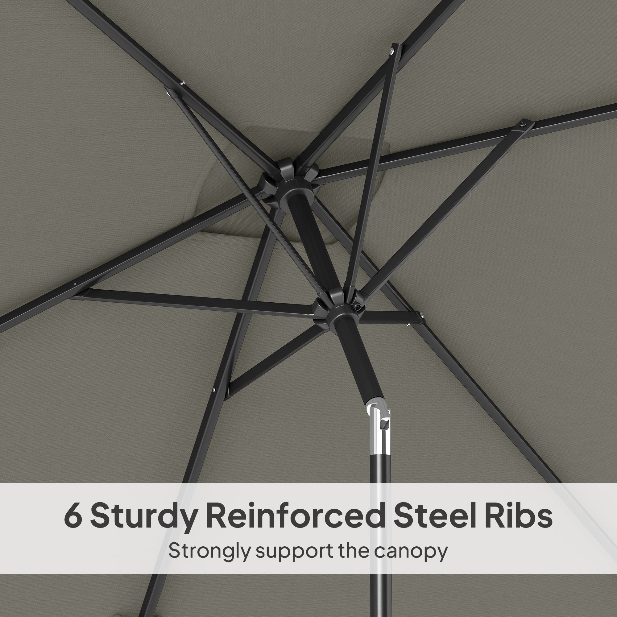 3x2m Patio Parasol Garden Umbrellas Canopy with Aluminium Tilt Crank Rectangular Sun Shade Steel, Light Grey
