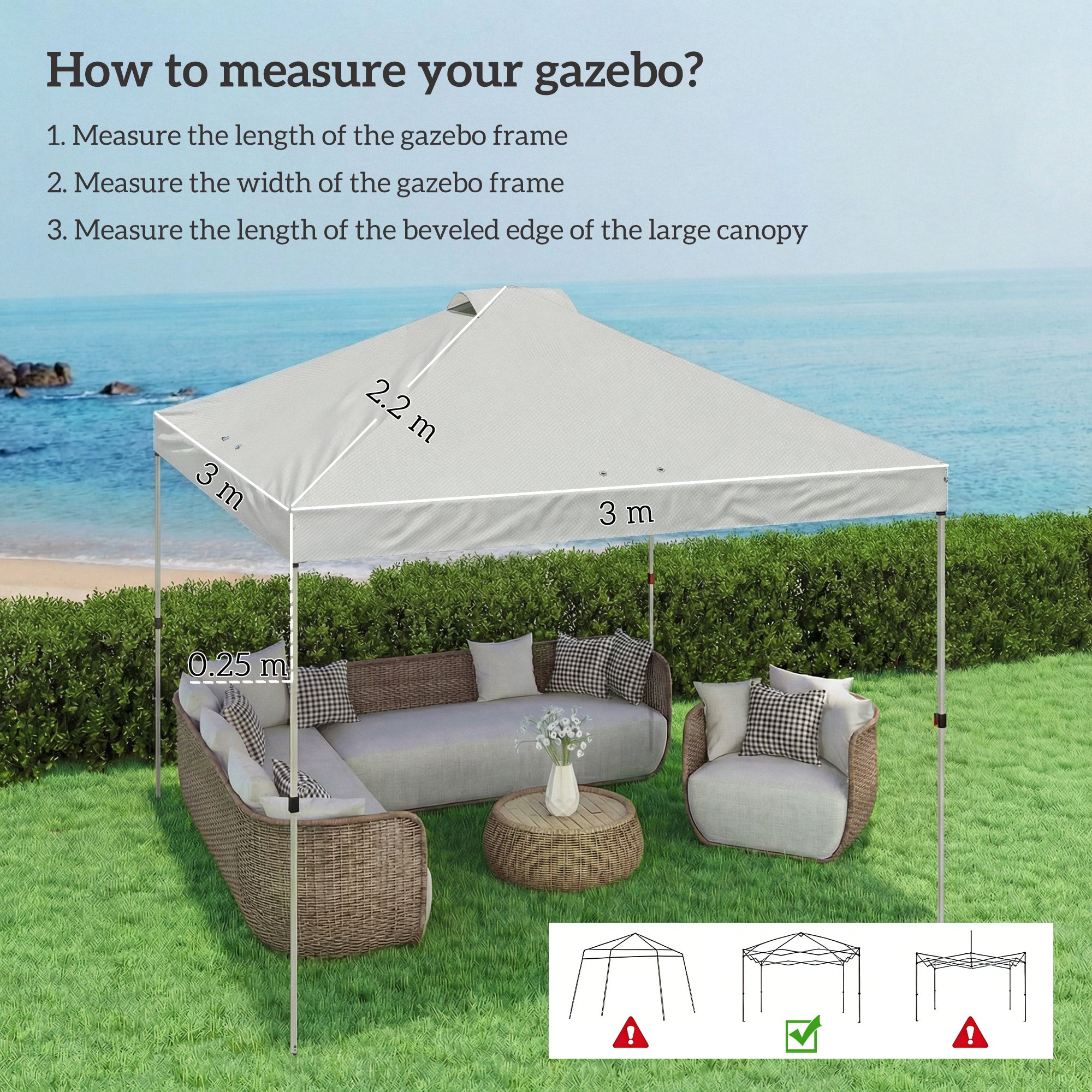 Gazebo Roof Replacement UV50+ Waterproof Pop Up Canopy Cover with 8 Drainage Holes 3 x 3 m White