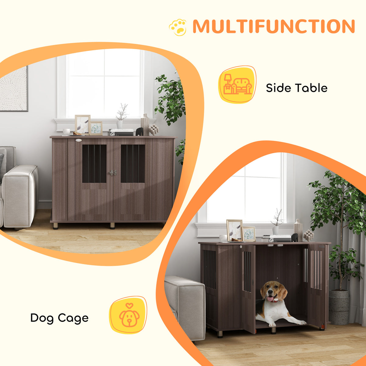 Medium & Large Dog Crate Table with Magnetic Door for Indoor Use - Purple