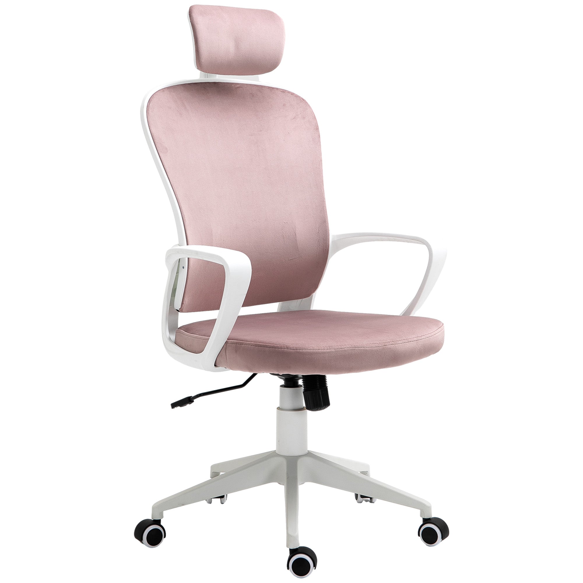 Office Chair, Ergonomic Desk Chair, High Back Velvet Fabric Computer Chair with Adjustable & Liftable Headrest for Home, Pink