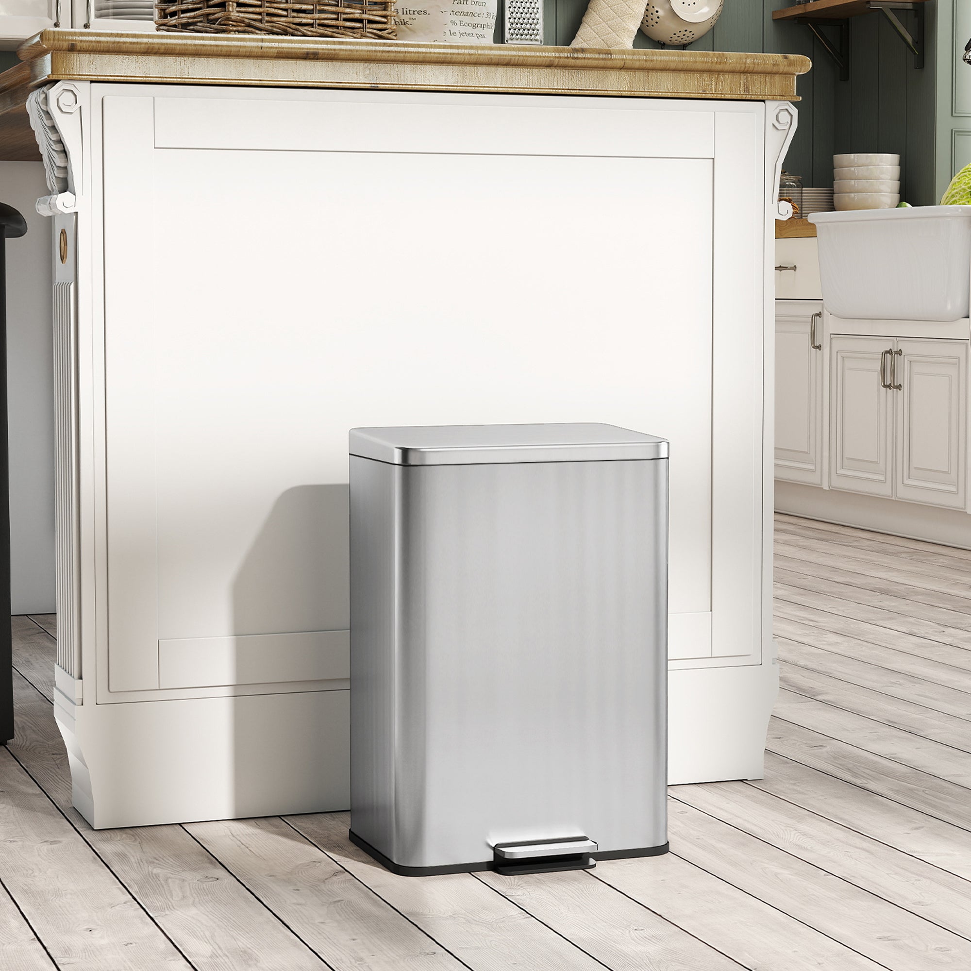 20L Kitchen Bin with Soft-Close Lid and Stay-Open Function, Stainless Steel Pedal Bin with Removable Inner Bucket for Kitchen, Office, Home, Silver Tone