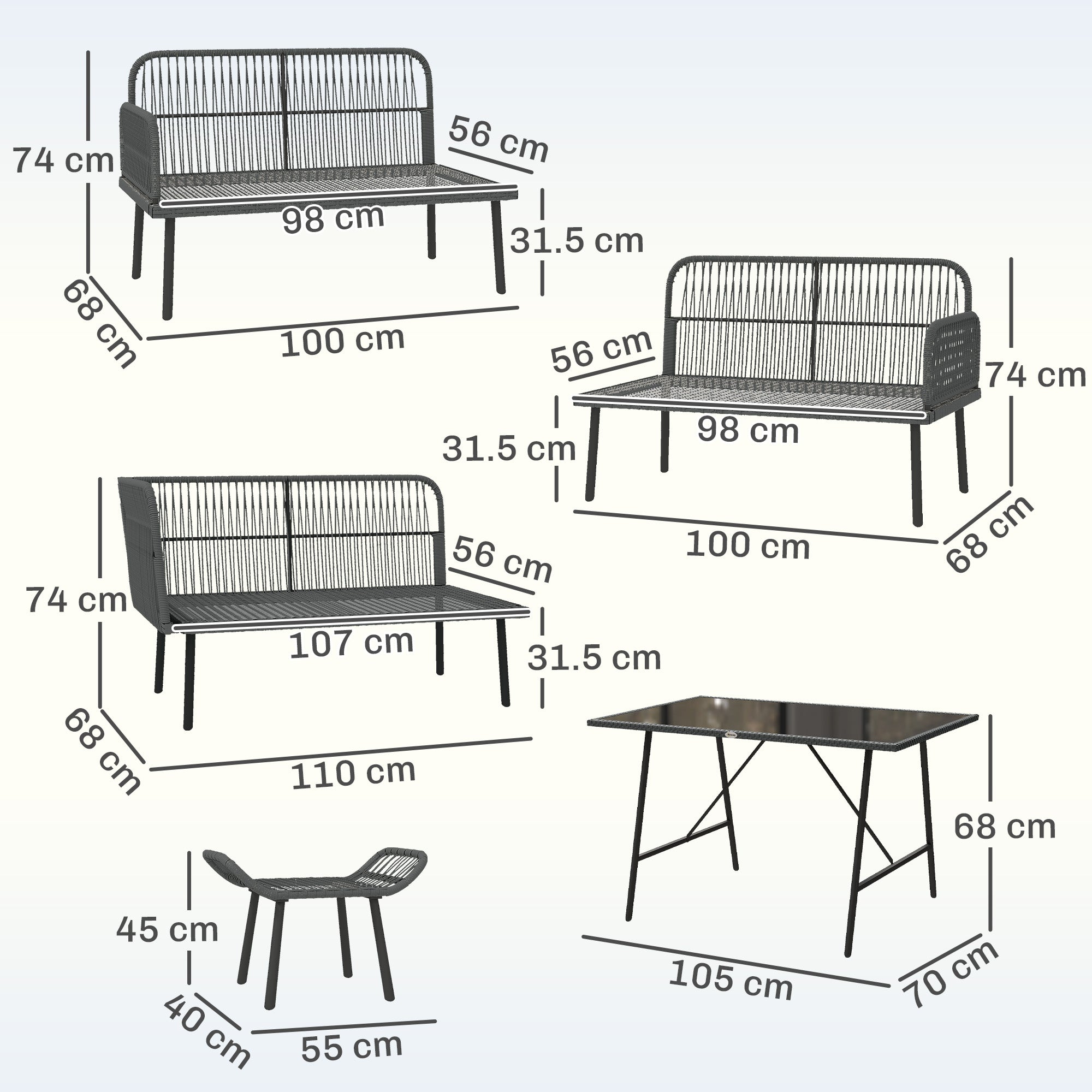 6 Piece Rattan Garden Furniture Set, 8 Seater Garden Corner Sofa with Cushions and Glass Top Table, Orange