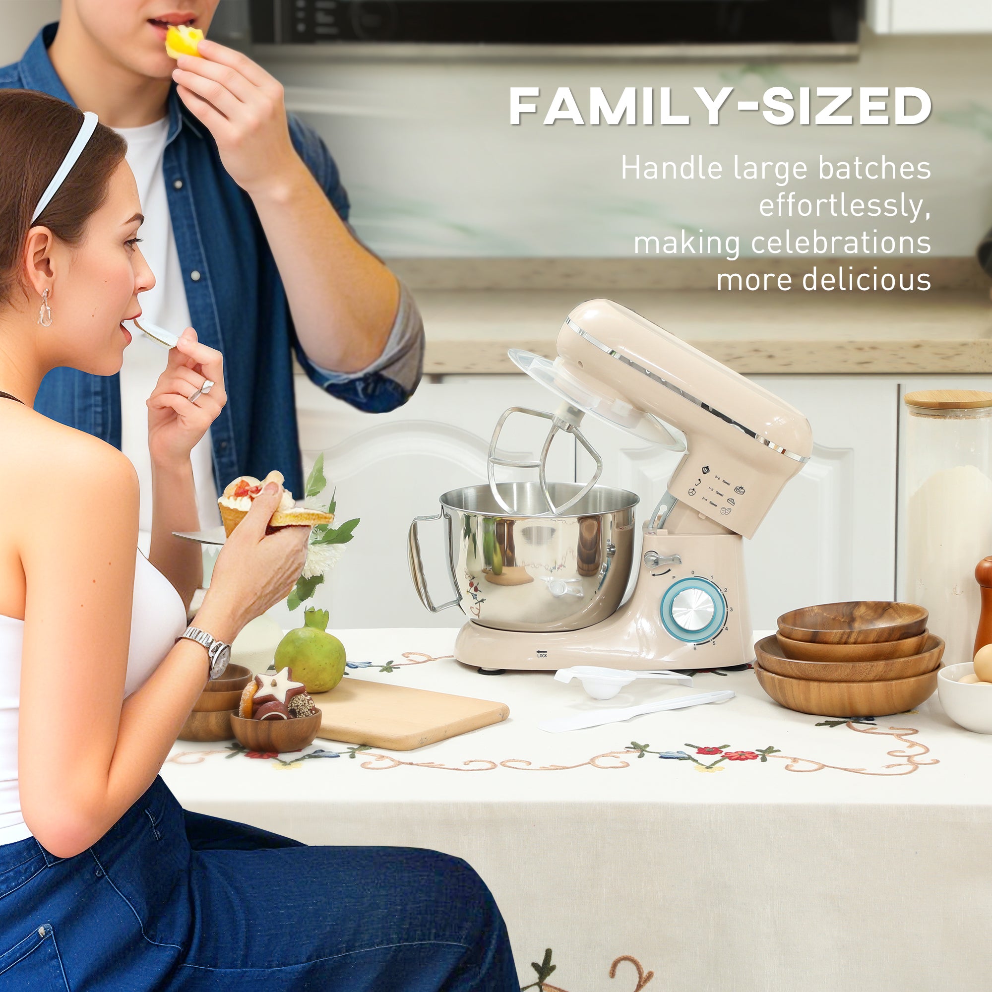 1300W Kitchen Stand Mixer, with Accessories - Beige