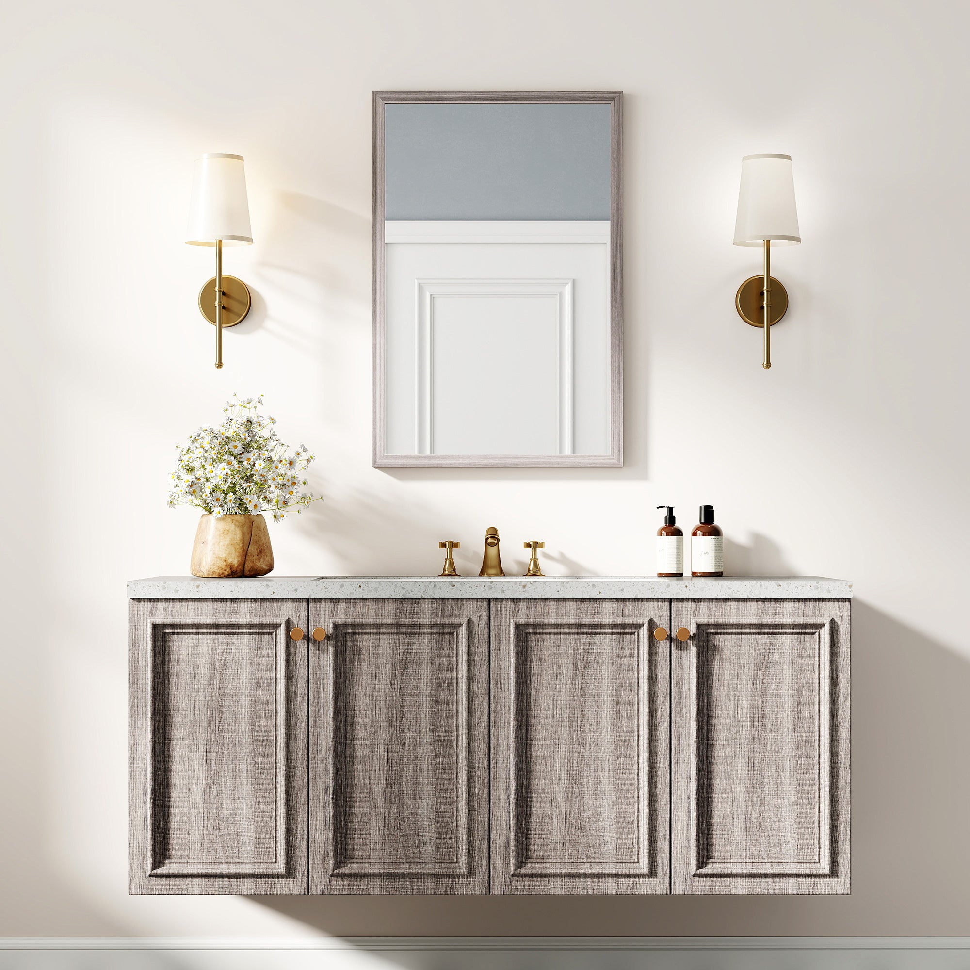 Wall Bathroom Mirror, 40 x 60 cm Wall-Mounted Mirror for Living Room, Bedroom, Hallway, Grey