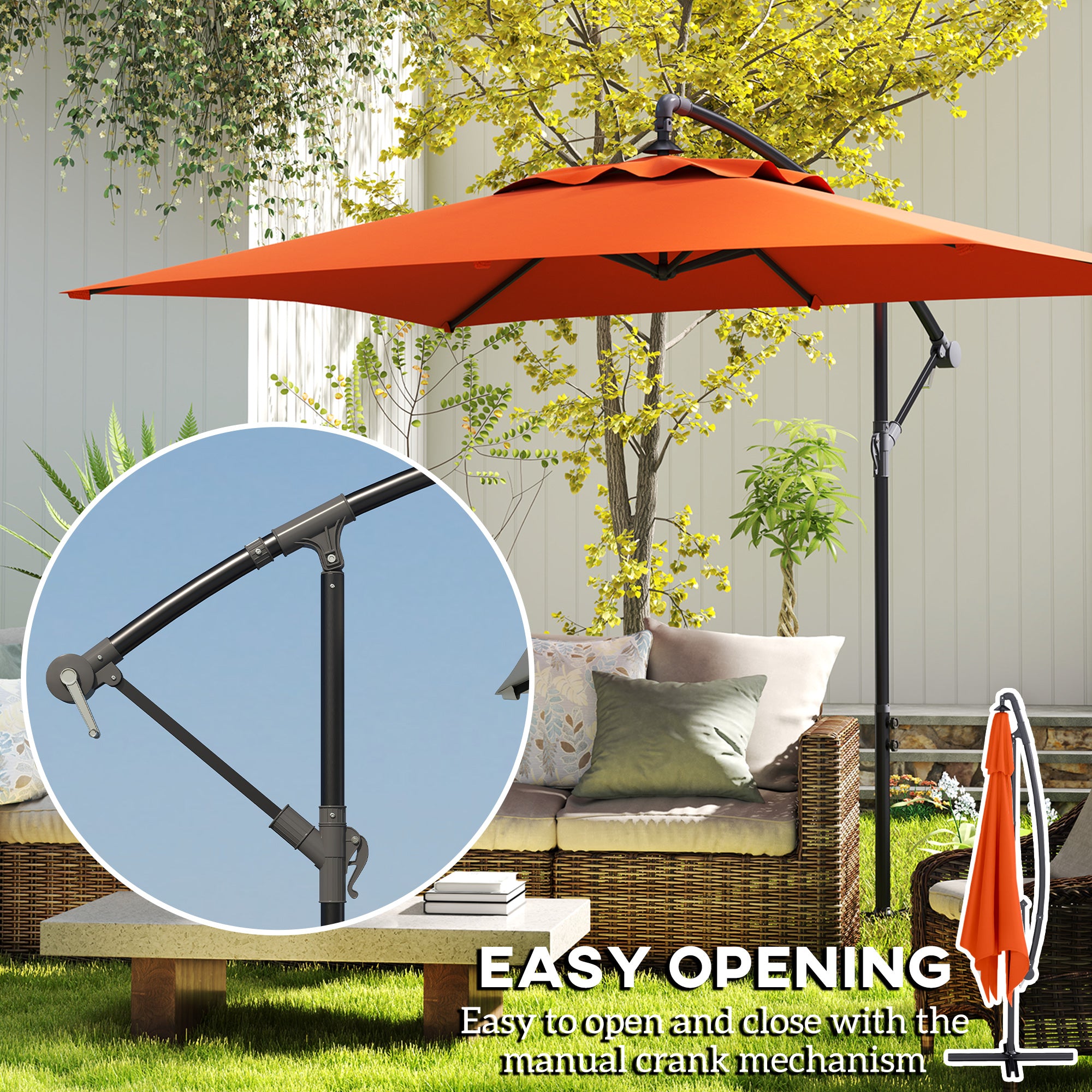 3 Metre Cantilever Parasol with Cross Base - Orange Steel Frame