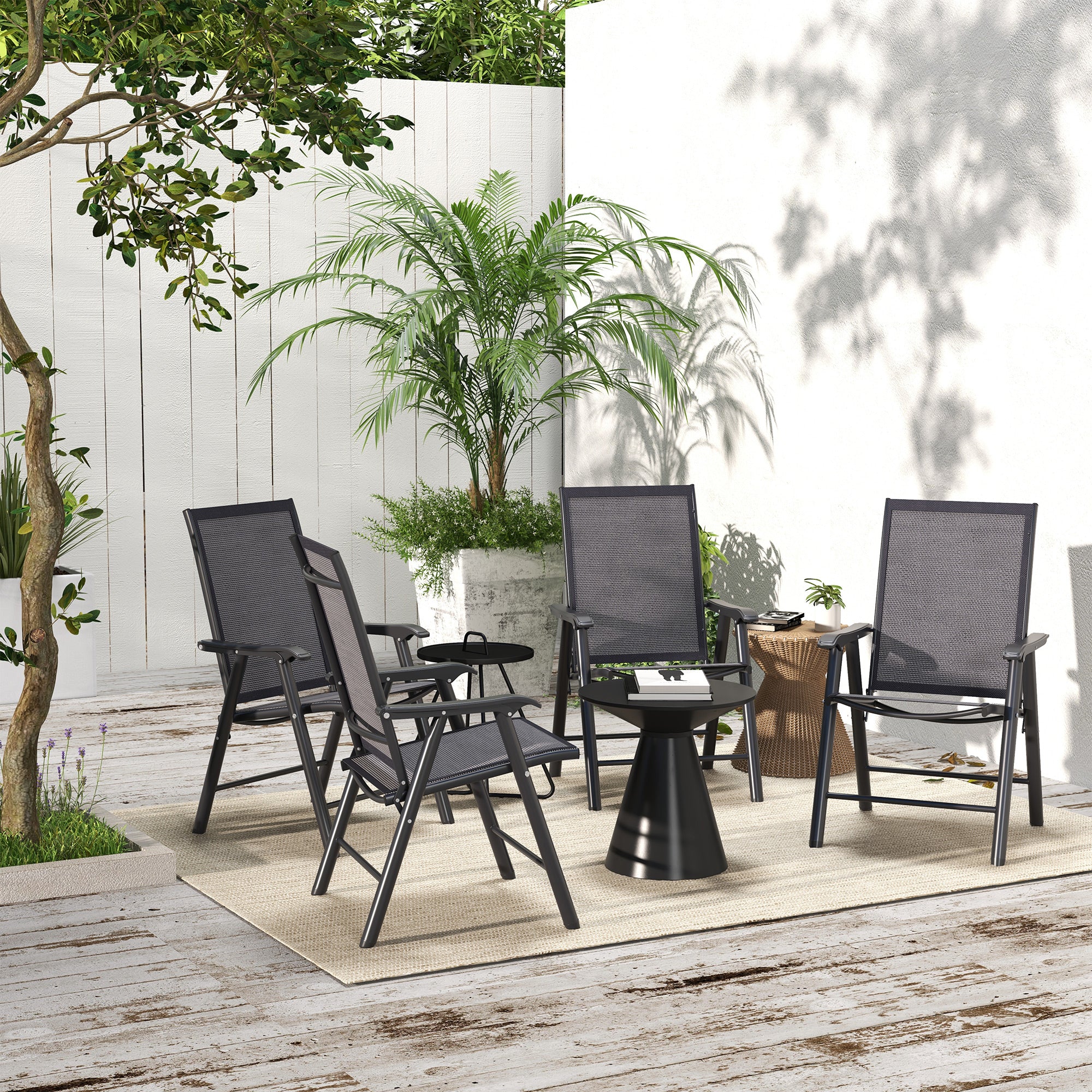 Set of 4 Foldable Metal Garden Chairs with Breathable Textilene Seats Charcoal Grey
