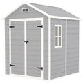 6 x 5ft Wood Effect Resin Garden Shed with Floor and Lockable Doors - Light Grey