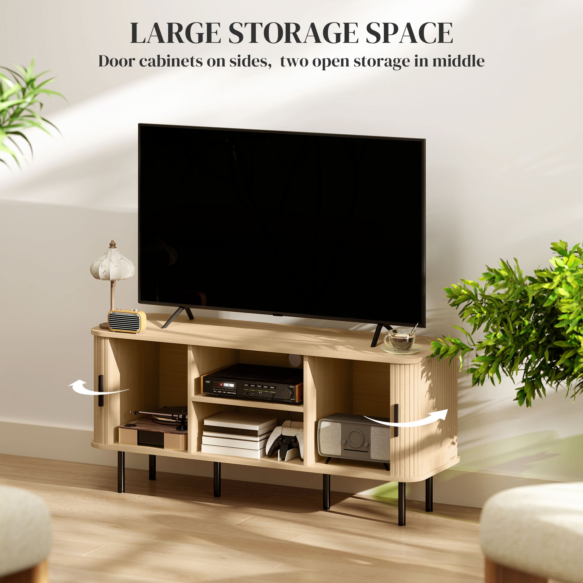 TV Stand Cabinet for TVs up to 55 Inches, TV Unit with Storage Shelves and Cupboard for Living Room, Oak Tone