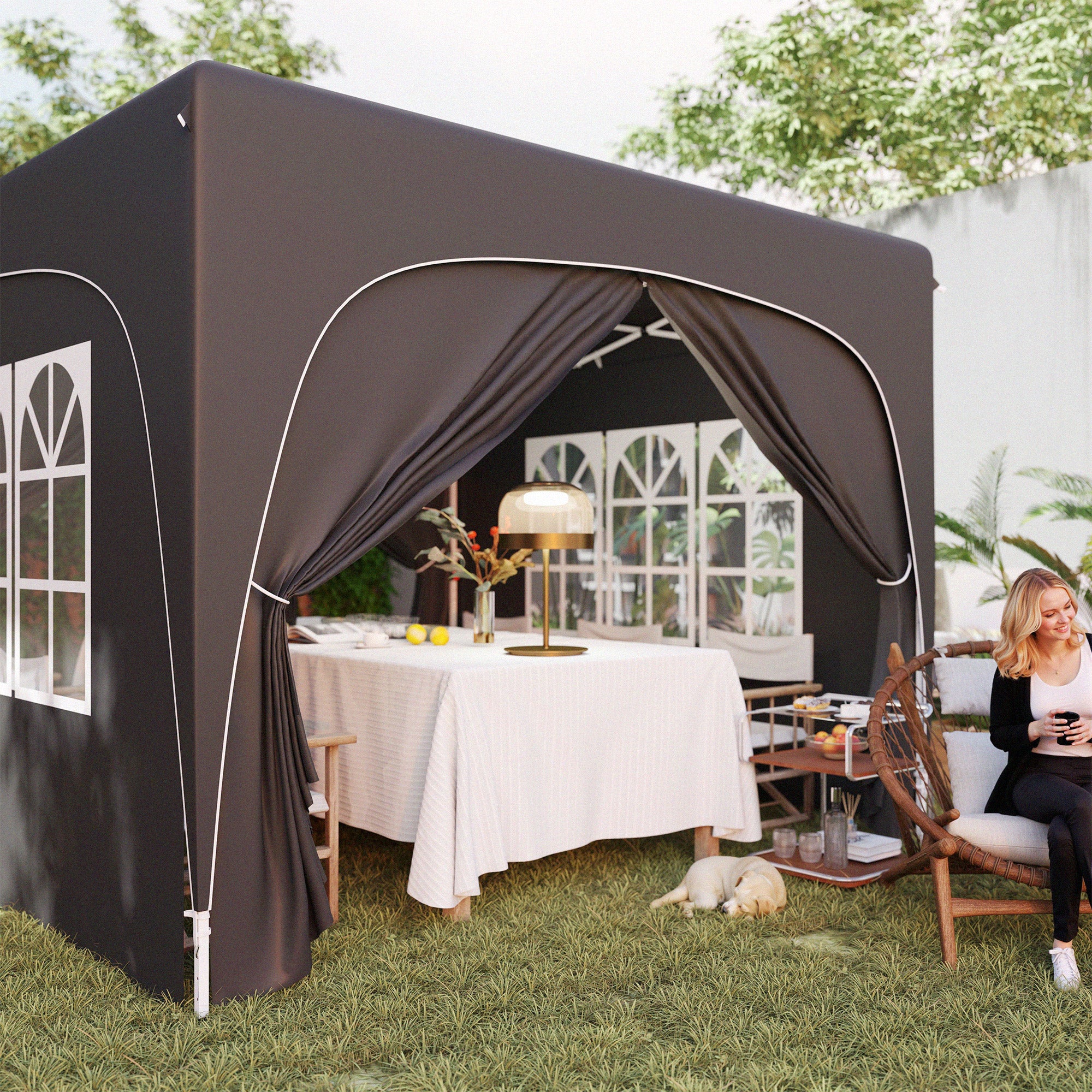 3x3m Pop-Up Gazebo Shelter with UPF50+ Canopy and Adjustable Height - Black