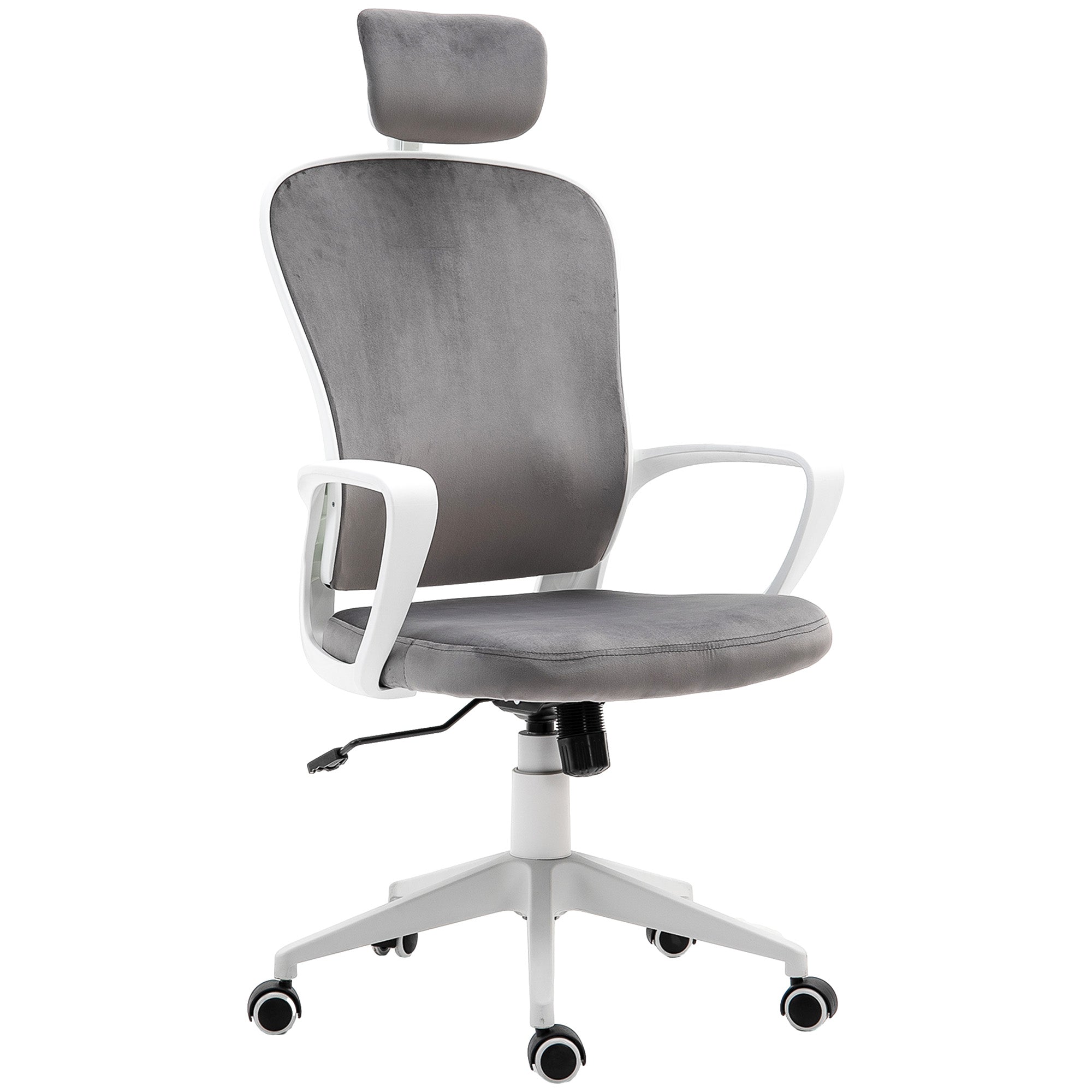 Office Chair, Ergonomic Desk Chair, High Back Velvet Fabric Computer Chair with Adjustable & Liftable Headrest for Home, Grey