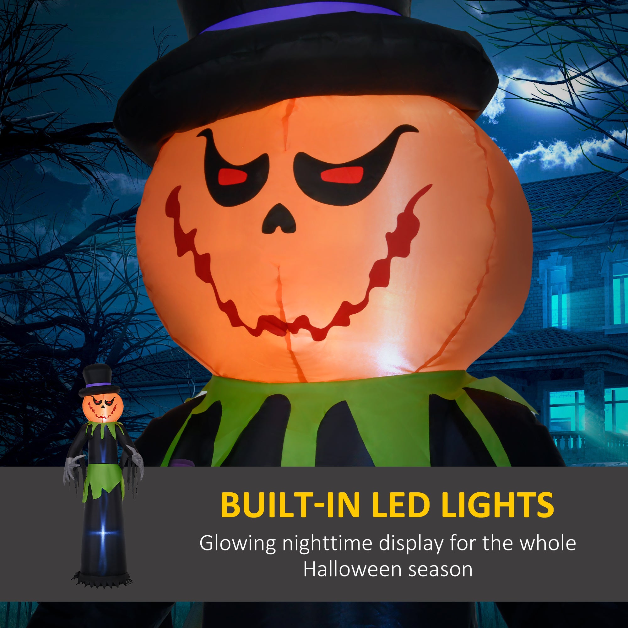 8ft Light-Up Pumpkin Man Halloween Decoration