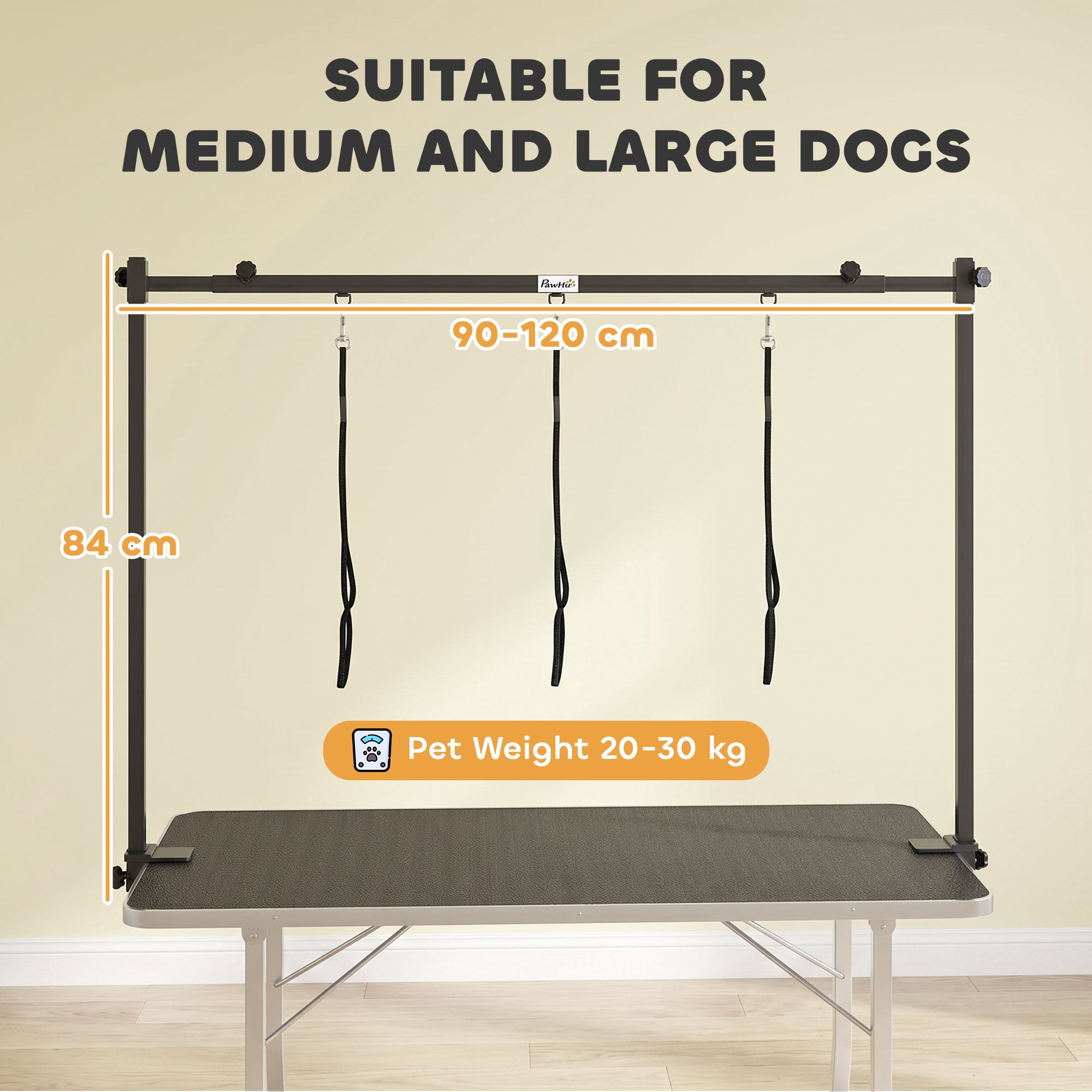 Dog Grooming Arm Adjustable H-Shape Dog Grooming Table Arm with Clamp and 3 Nooses Black