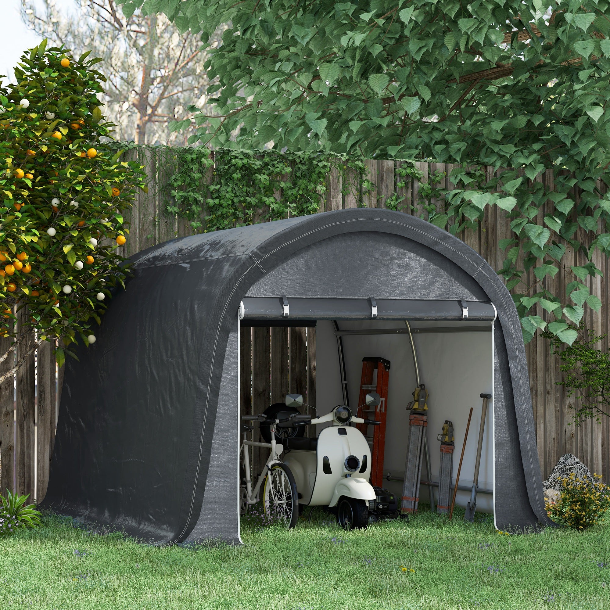 3 x 3(m) Garden Storage Tent, Heavy Duty Outdoor Shed with 2 Doors, Waterproof Portable Shed Storage Shelter with Galvanised Steel Frame for Bike, Motorcycle, Garden Tools, Grey