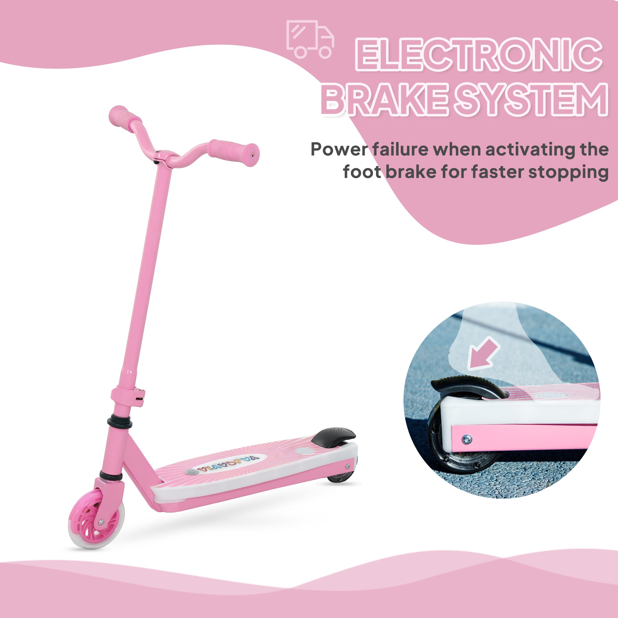 Electric Scooter for Kids Ages 4-7, with Auxiliary Rear Wheels, Flashing LED Light and Electric Brake, Kids Electric Scooter for Boys Girls, 6 KM/H & 8 KM, Pink