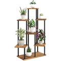 7 Tier Steel and Wood Plant Stand with Carbonised Finish - Black