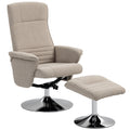 Swivel Recliner Chair with Footstool, Velvet Recliner Armchair with Ottoman, Steel Base, Upholstered Reclining Chair for Living Room, Bedroom, Office, Beige