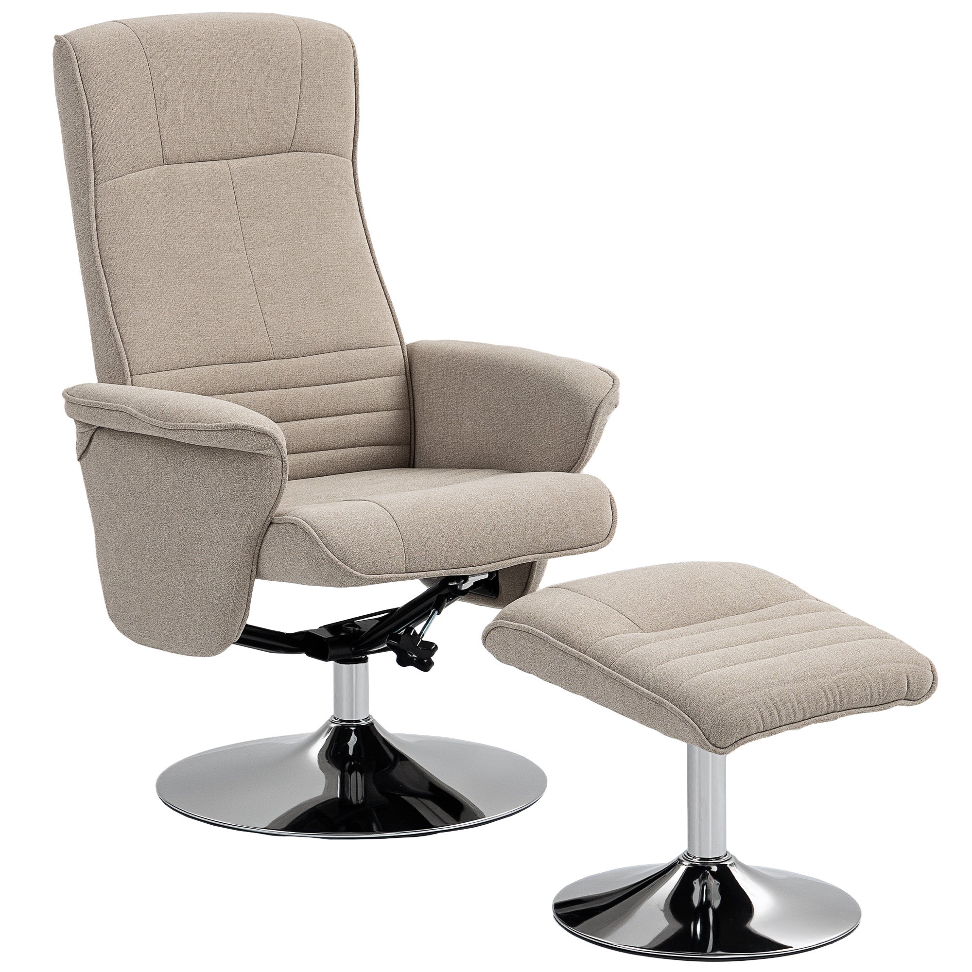 Swivel Recliner Chair with Footstool, Velvet Recliner Armchair with Ottoman, Steel Base, Upholstered Reclining Chair for Living Room, Bedroom, Office, Beige