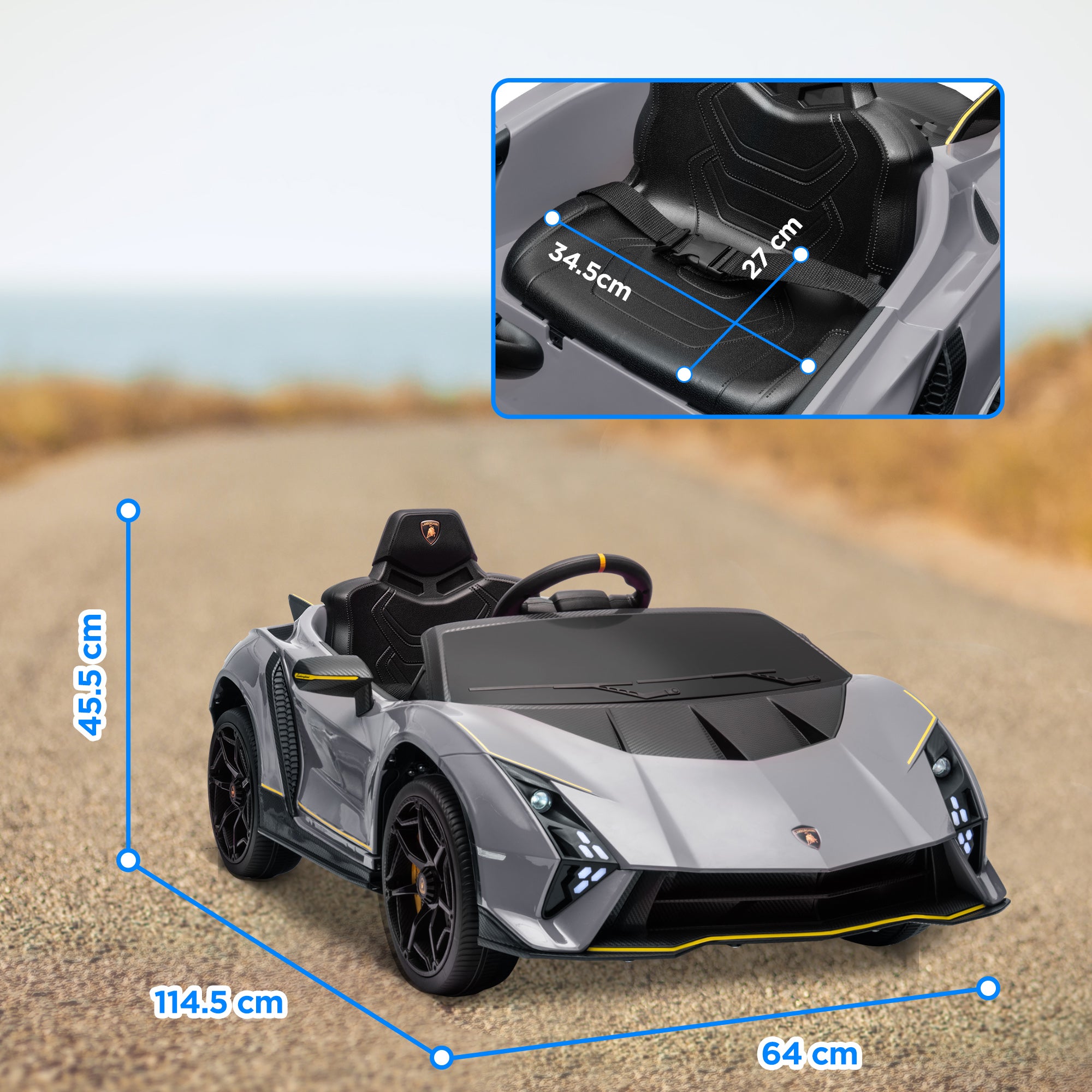 12V Lamborghini Autentica Licensed Kids Electric Car with Remote Control, Four Suspension Wheels, Soft Start, Grey