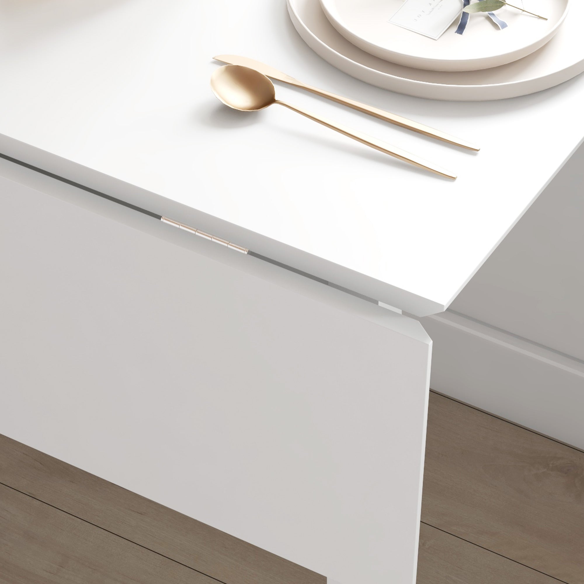 Solid Wood Folding Drop Leaf Dining Table for 2-4 People, Rectangle Kitchen Table - White