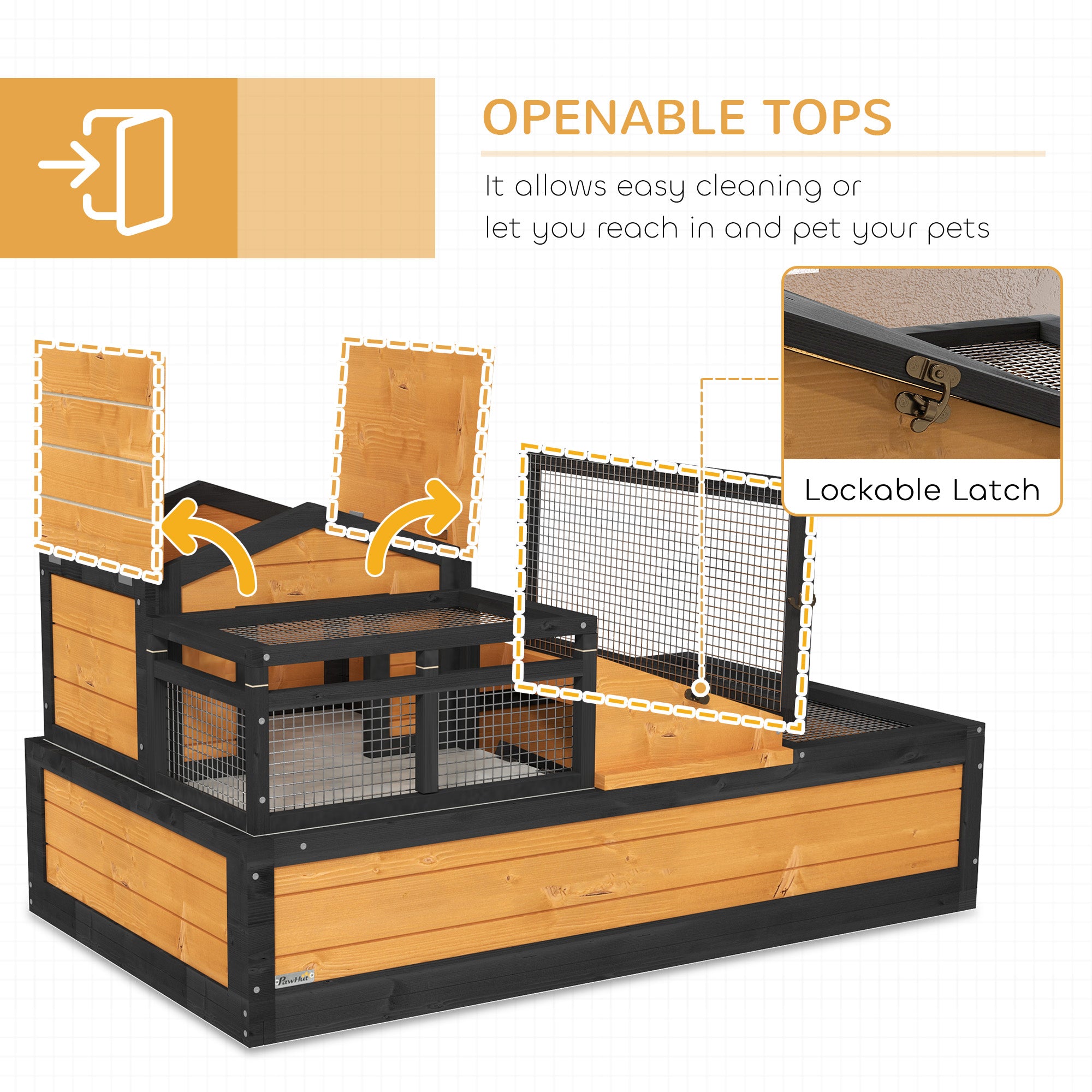 Wooden Tortoise House with Balcony, Tray & Roof for Indoor & Outdoor Use - Yellow