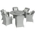 Rattan Dining Set with Turntable, Marble Effect Glass Table and 6 Armchairs, Aluminium Frame, Grey