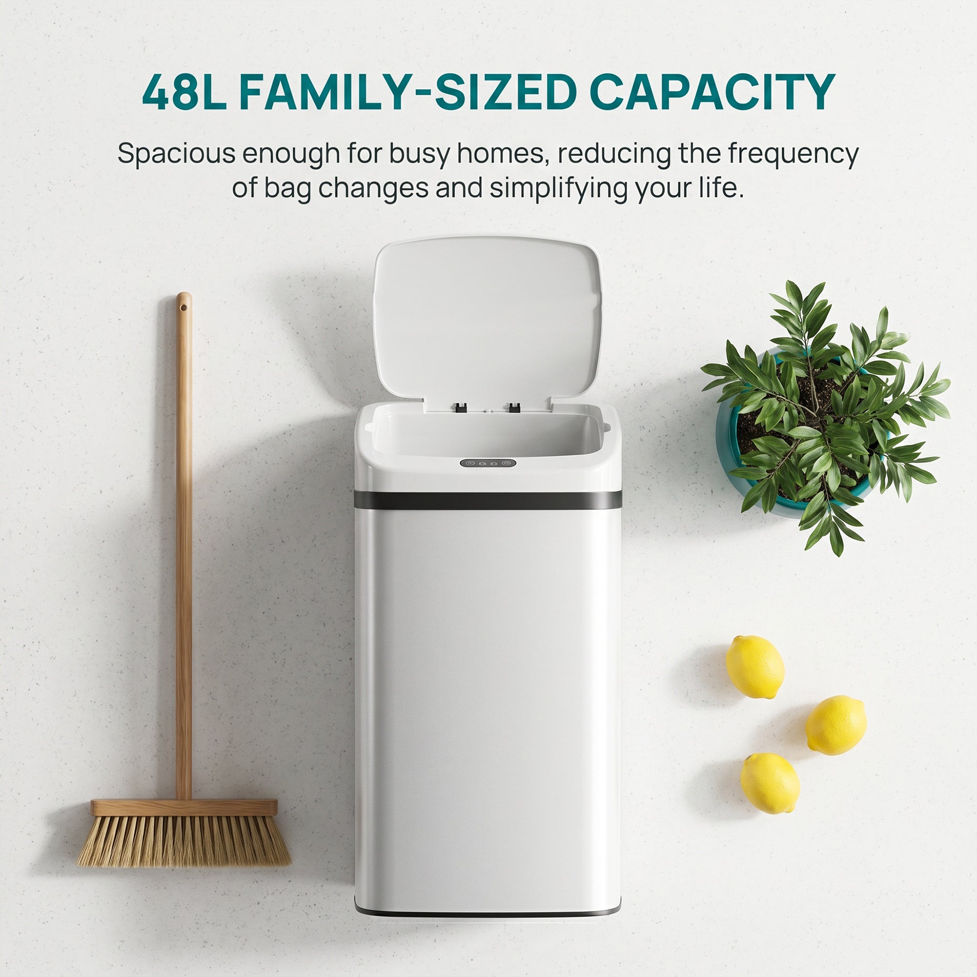 48L Stainless Steel Sensor Bin - White