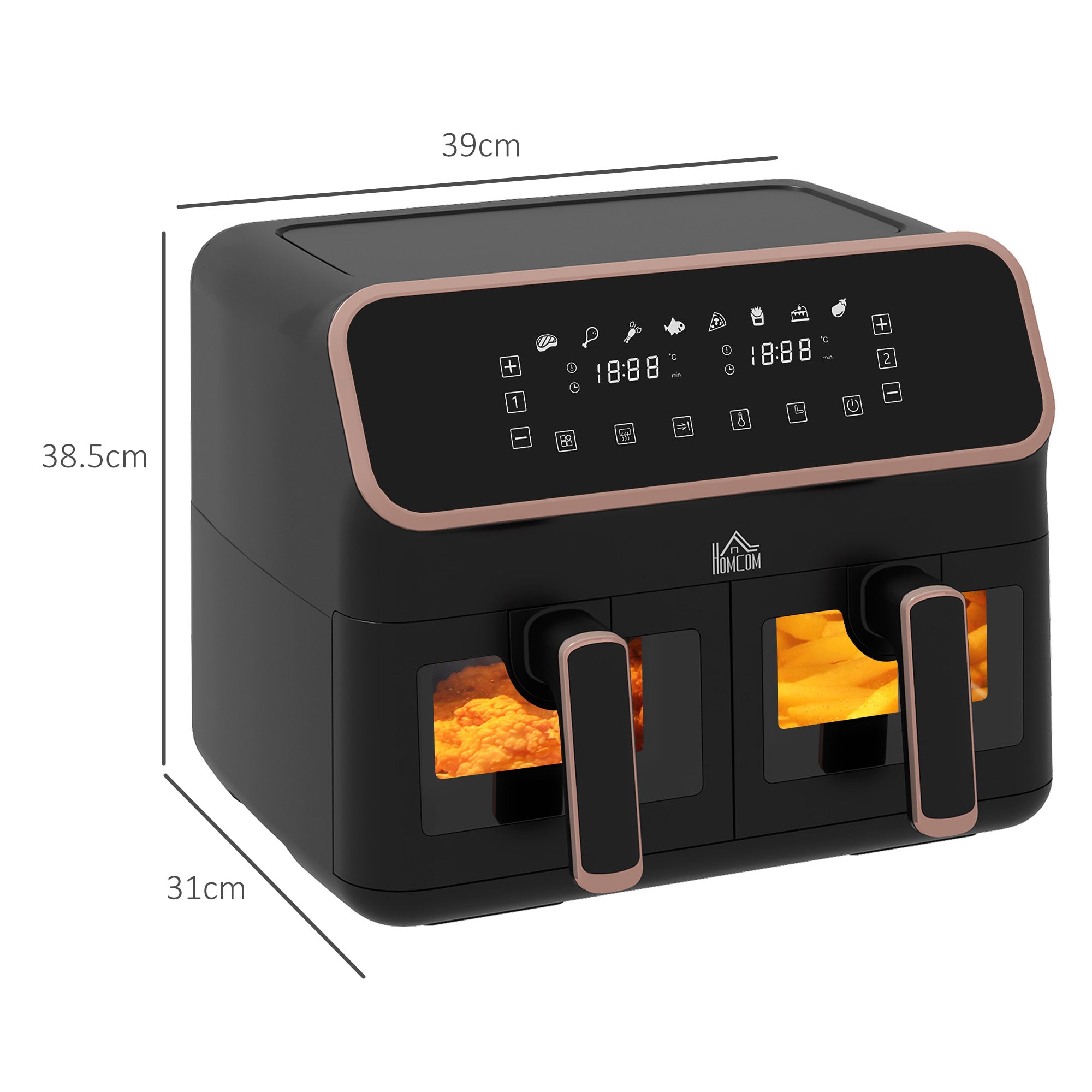 8L Dual Basket Air Fryer, 80-200„ƒ, with Sync Function - Black/Gold Tone