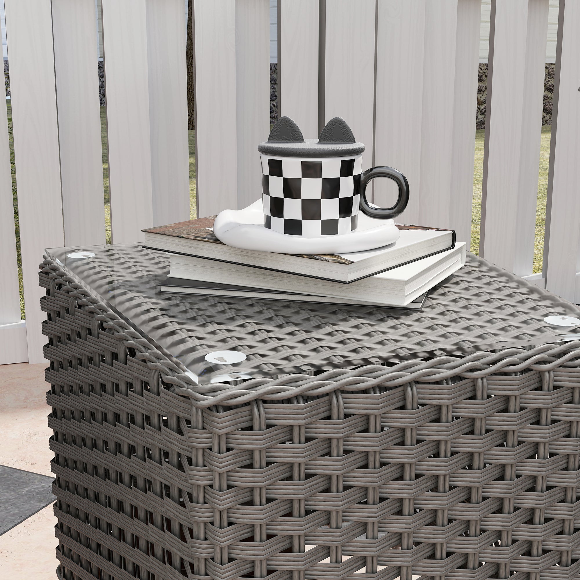 3 Piece Super Padded Rattan Patio Set with Armchairs & Coffee Table - Light Grey