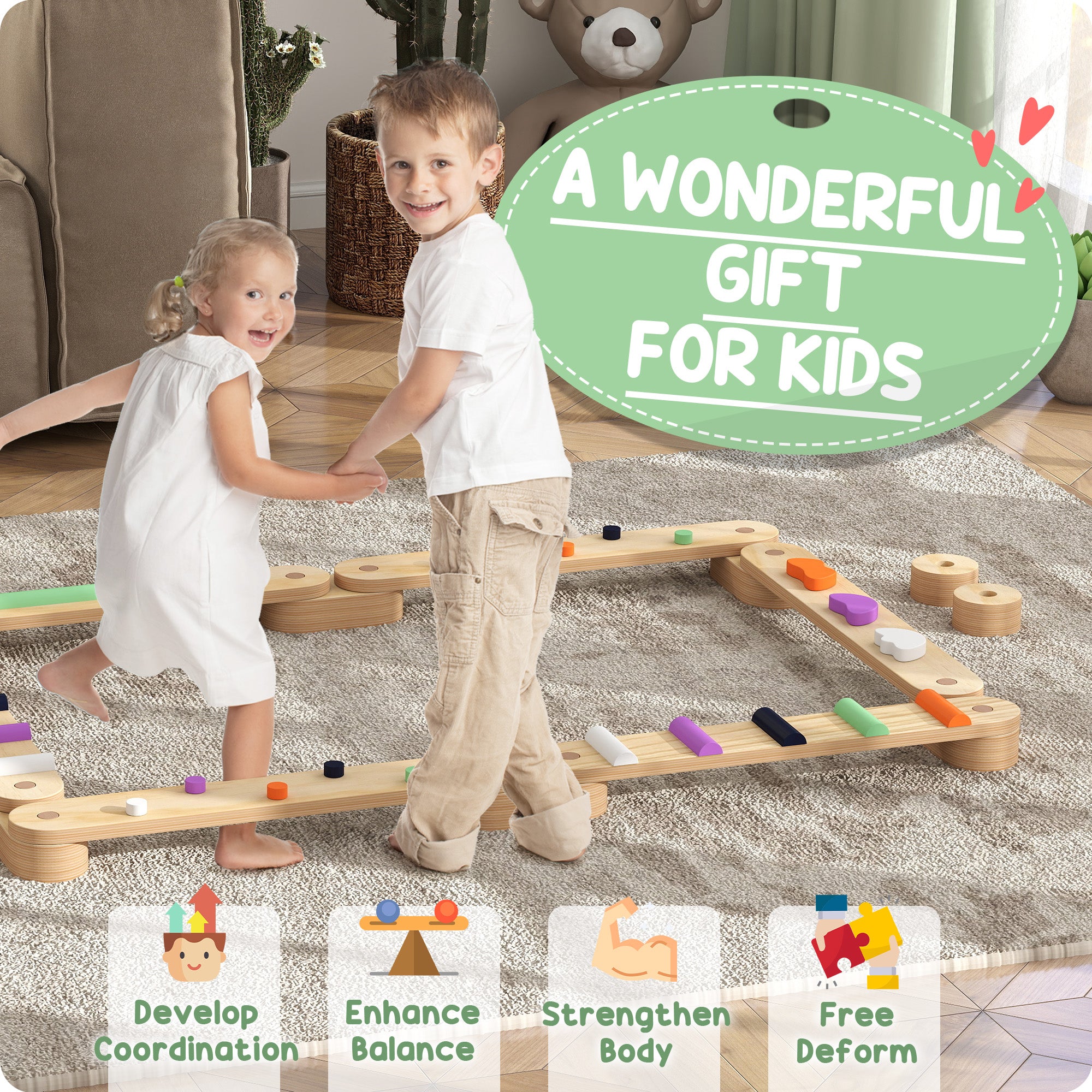 Wooden Balance Beam for Kids, Balance, Coordination, Agility