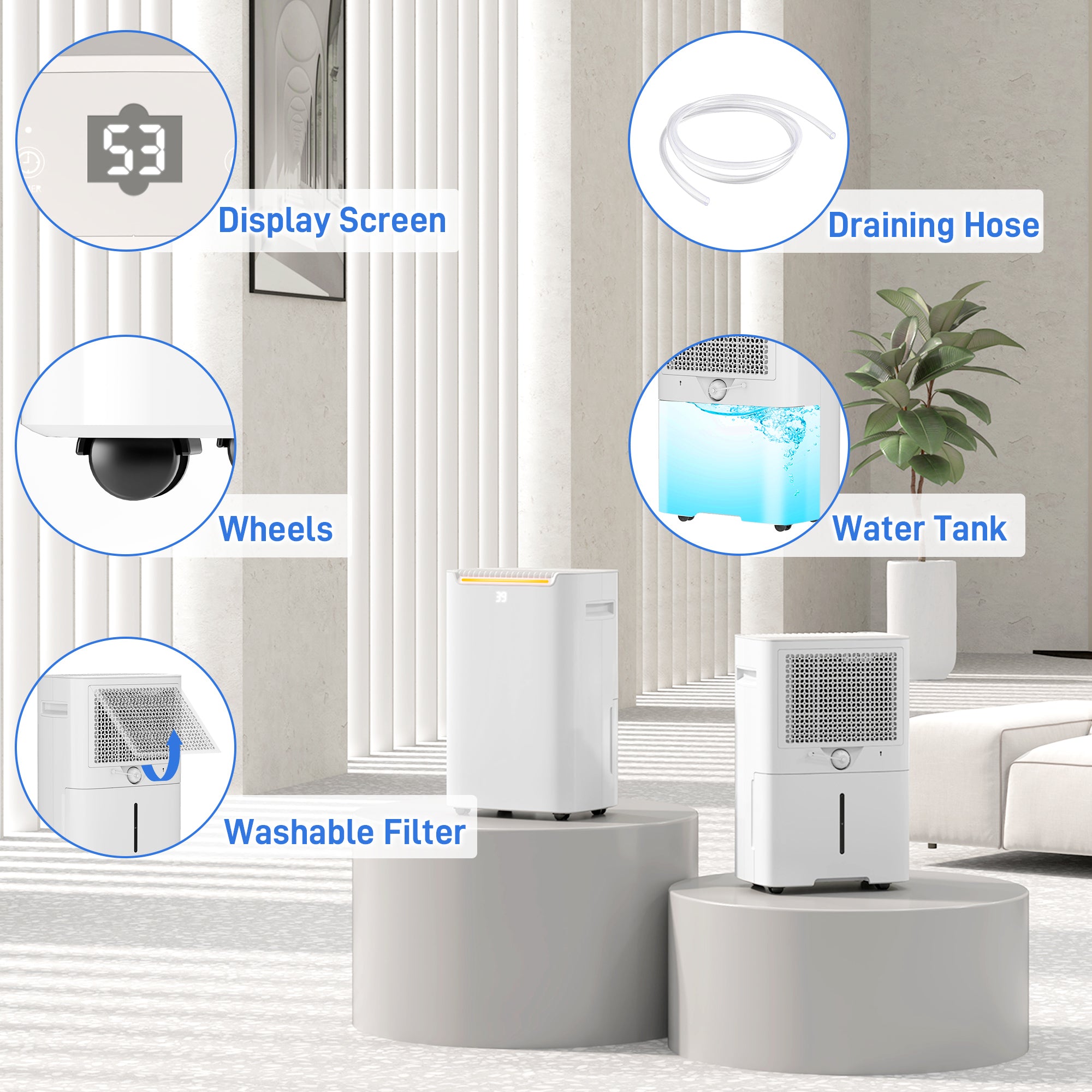 20L/Day Dehumidifier with Continuous Drainage, 2.5L Water Tank, 24H Timer On/off, Digital Humidity Display, Air Filter, Dehumidifier for Home Damp, Bedroom, Condensation, Mould, Laundry Drying