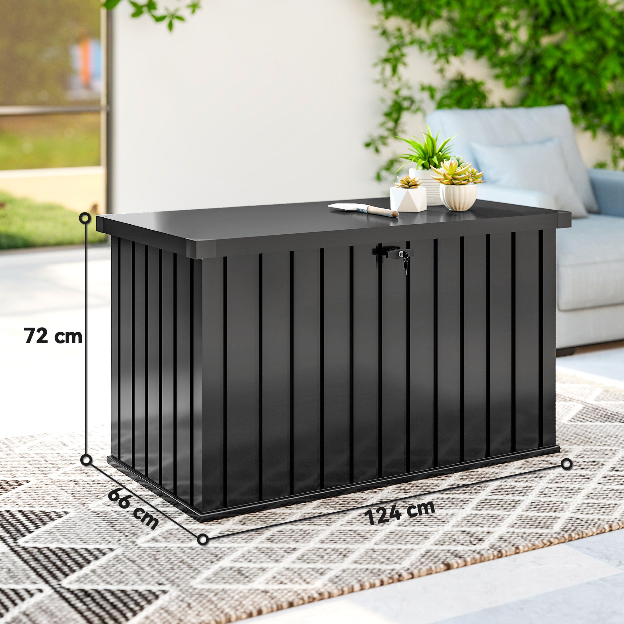 400L Galvanised Steel Garden Storage Box, Black