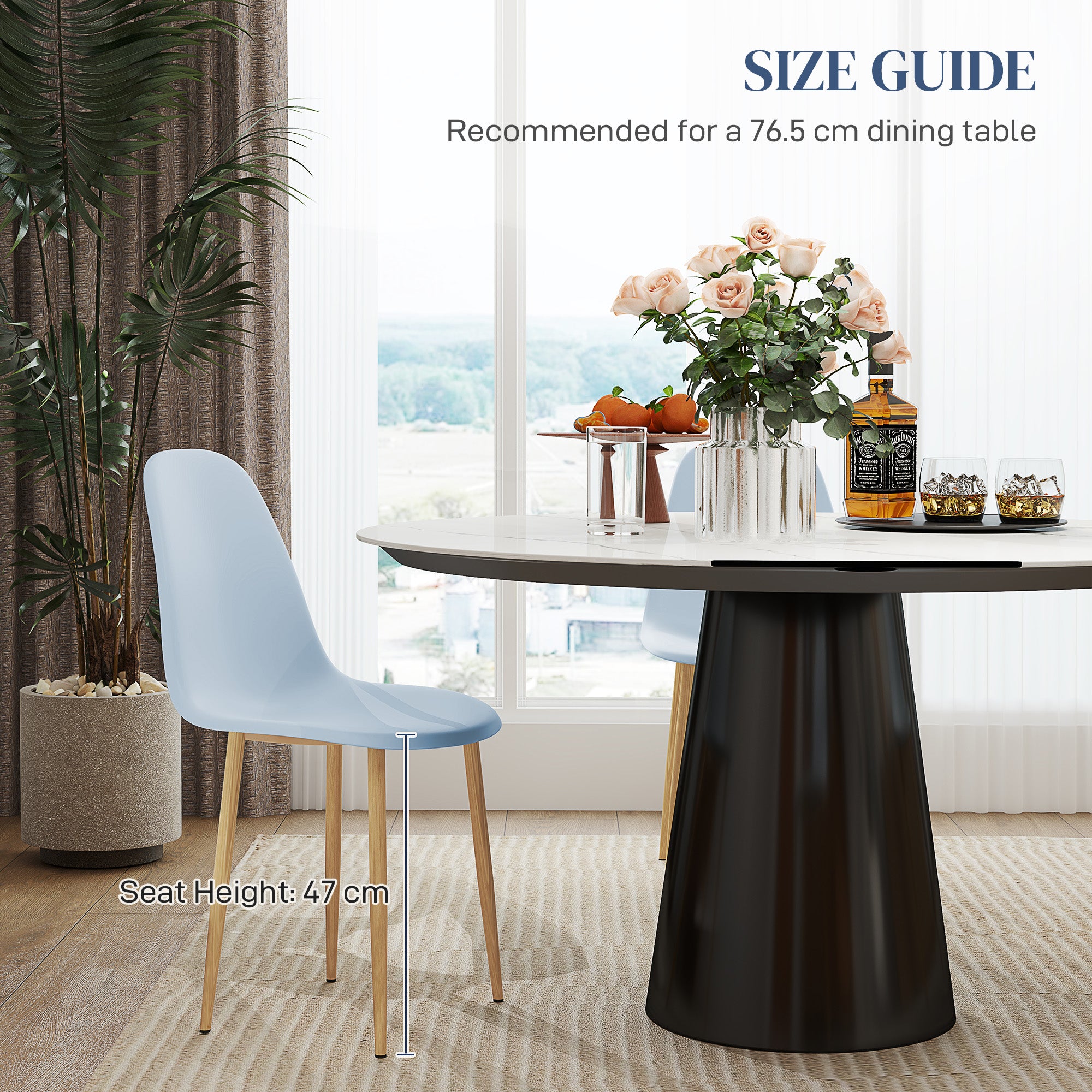 Modern Dining Chairs Set of 4, Kitchen Chairs with Backrest and Steel Legs for Dining Room, Living Room, Light Blue