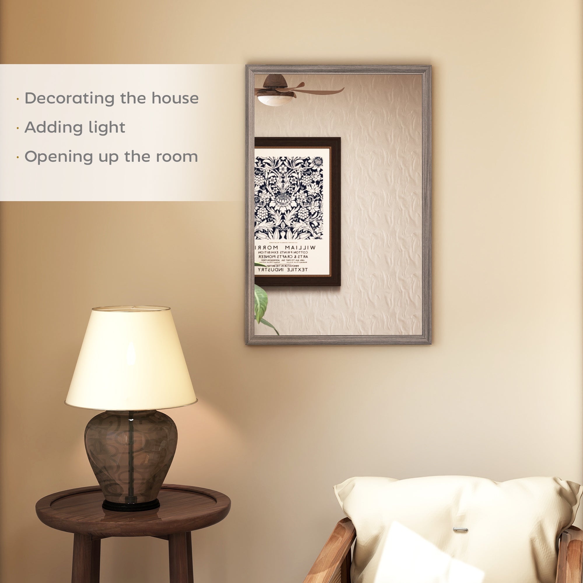 Wall Bathroom Mirror, 40 x 60 cm Wall-Mounted Mirror for Living Room, Bedroom, Hallway, Grey