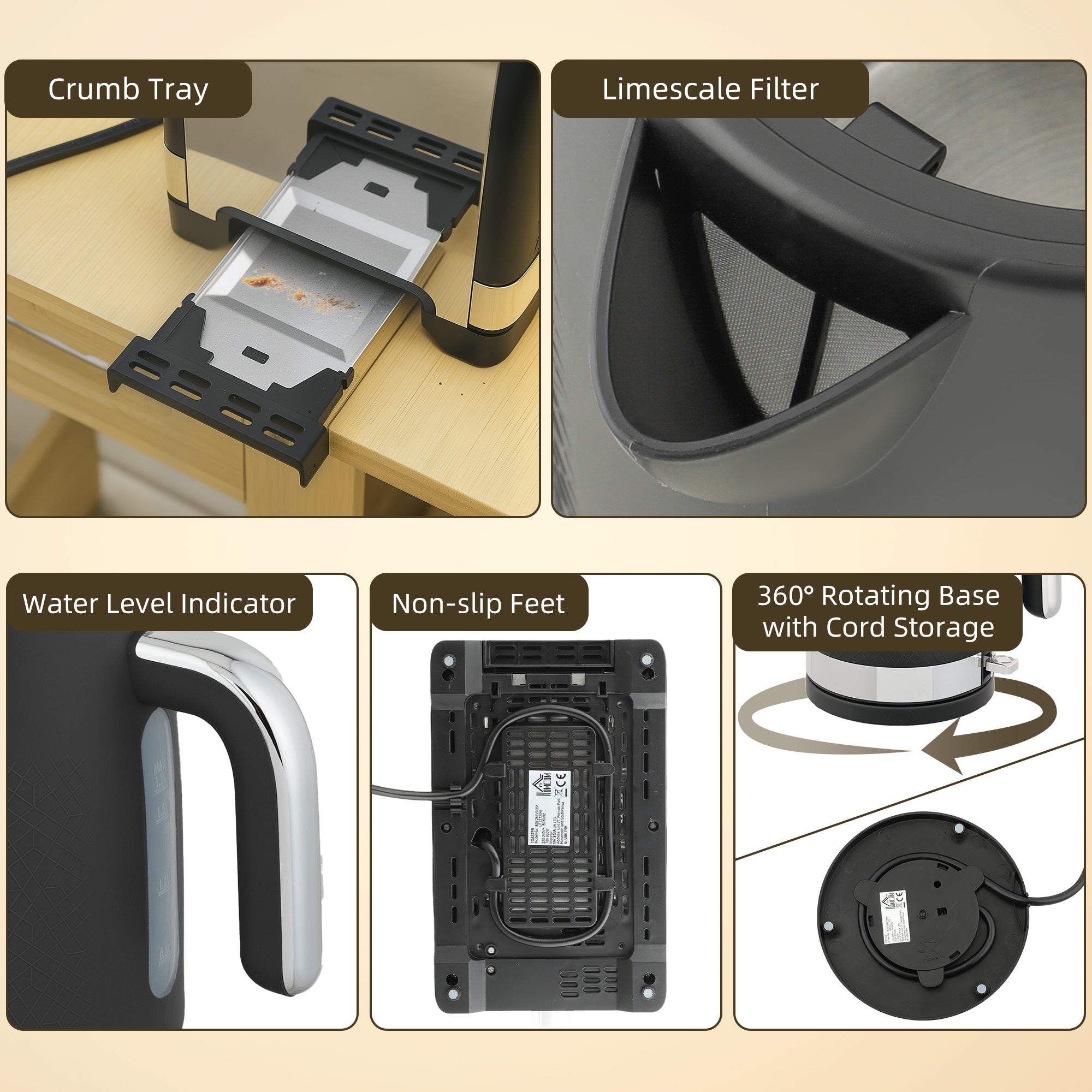 Sleek Textured Kettle and Toaster Set - Black