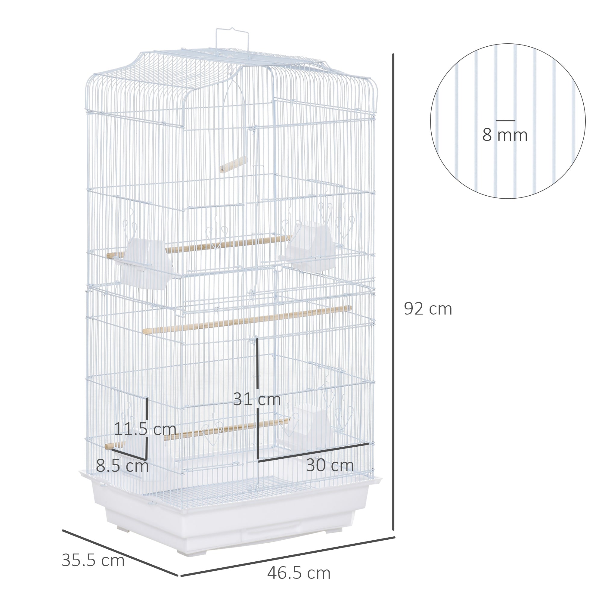 Large Metal Bird Cage with Perches, Food Bowls, Swing, for Budgies, Parakeets, White