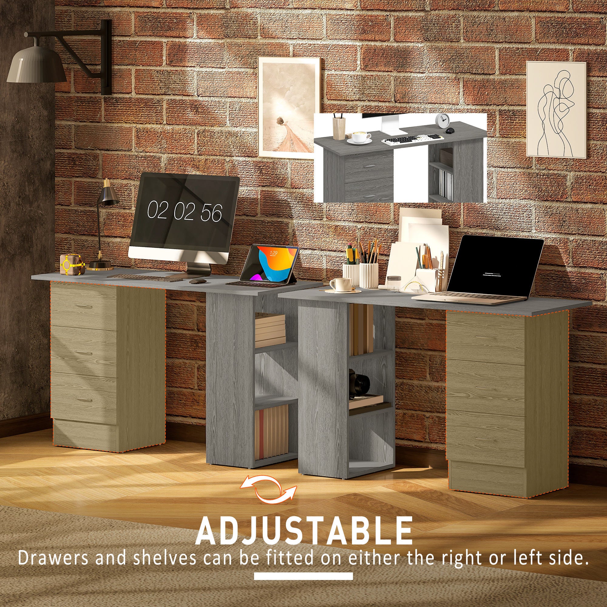 Computer Desk with Drawers, Home Office Desk, Writing Table, PC Workstation with 3 Storage Shelves for Working, Study, 120 x 49 x 72 cm, Grey