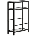 3-Tier Side Table, Narrow End Table with Storage Shelf and Tempered Glass Tabletop for Small Spaces, Black