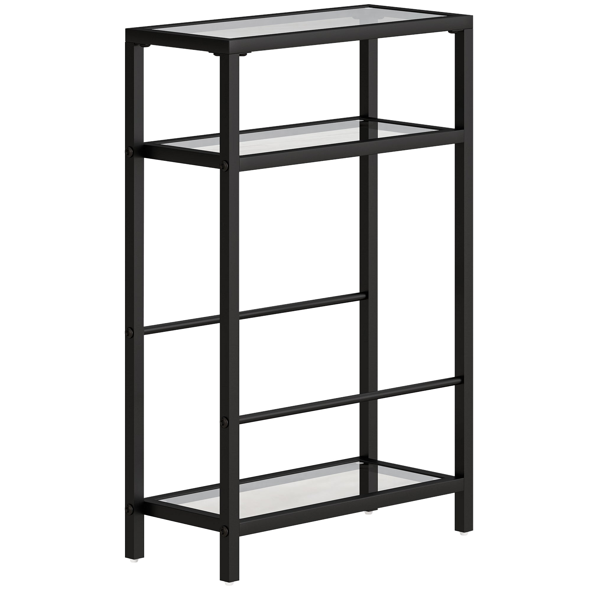 3-Tier Side Table, Narrow End Table with Storage Shelf and Tempered Glass Tabletop for Small Spaces, Black