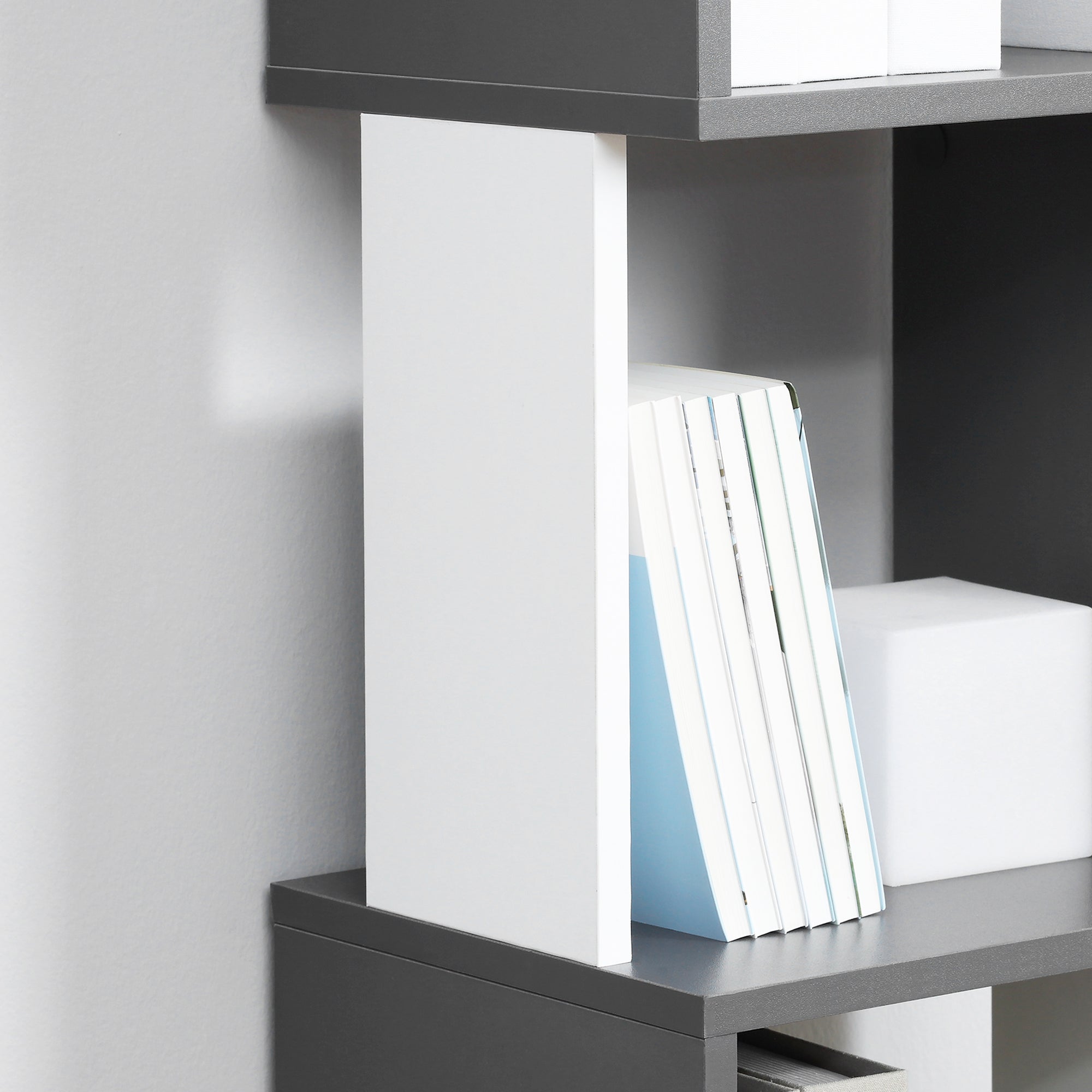 Modern 5-Tier Freestanding Bookshelf Storage Shelving for Living Room Home Office - White and Dark Grey