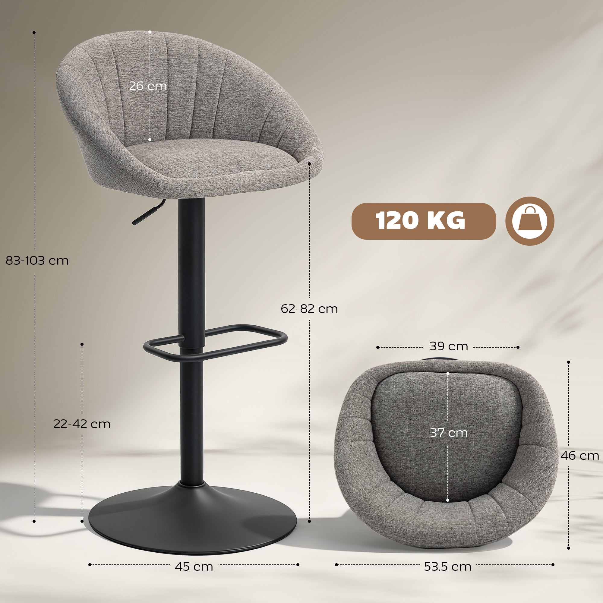 Set of Two Relaxed Tub Bar Stools - Grey