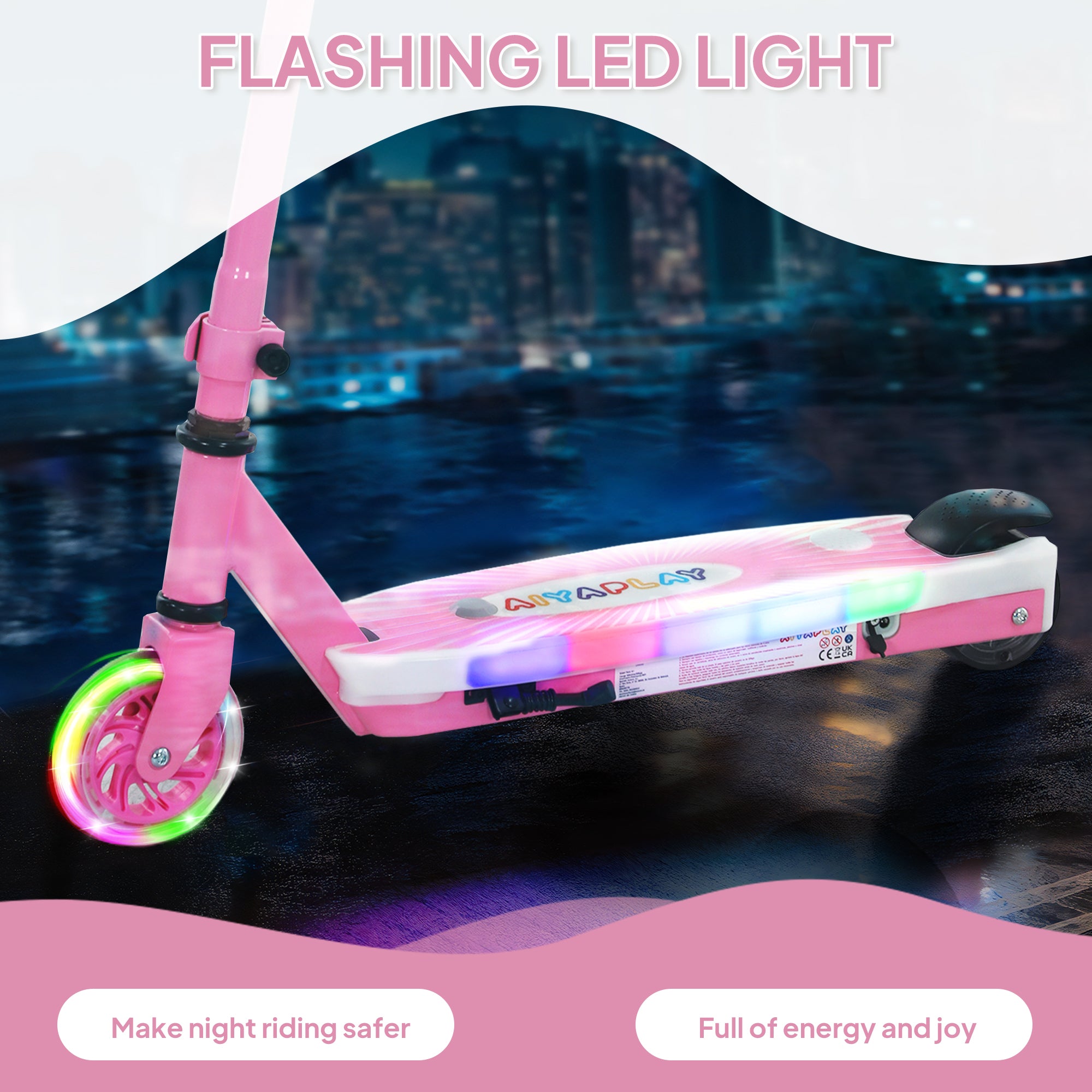 Electric Scooter for Kids Ages 4-7, with Auxiliary Rear Wheels, Flashing LED Light and Electric Brake, Kids Electric Scooter for Boys Girls, 6 KM/H & 8 KM, Pink